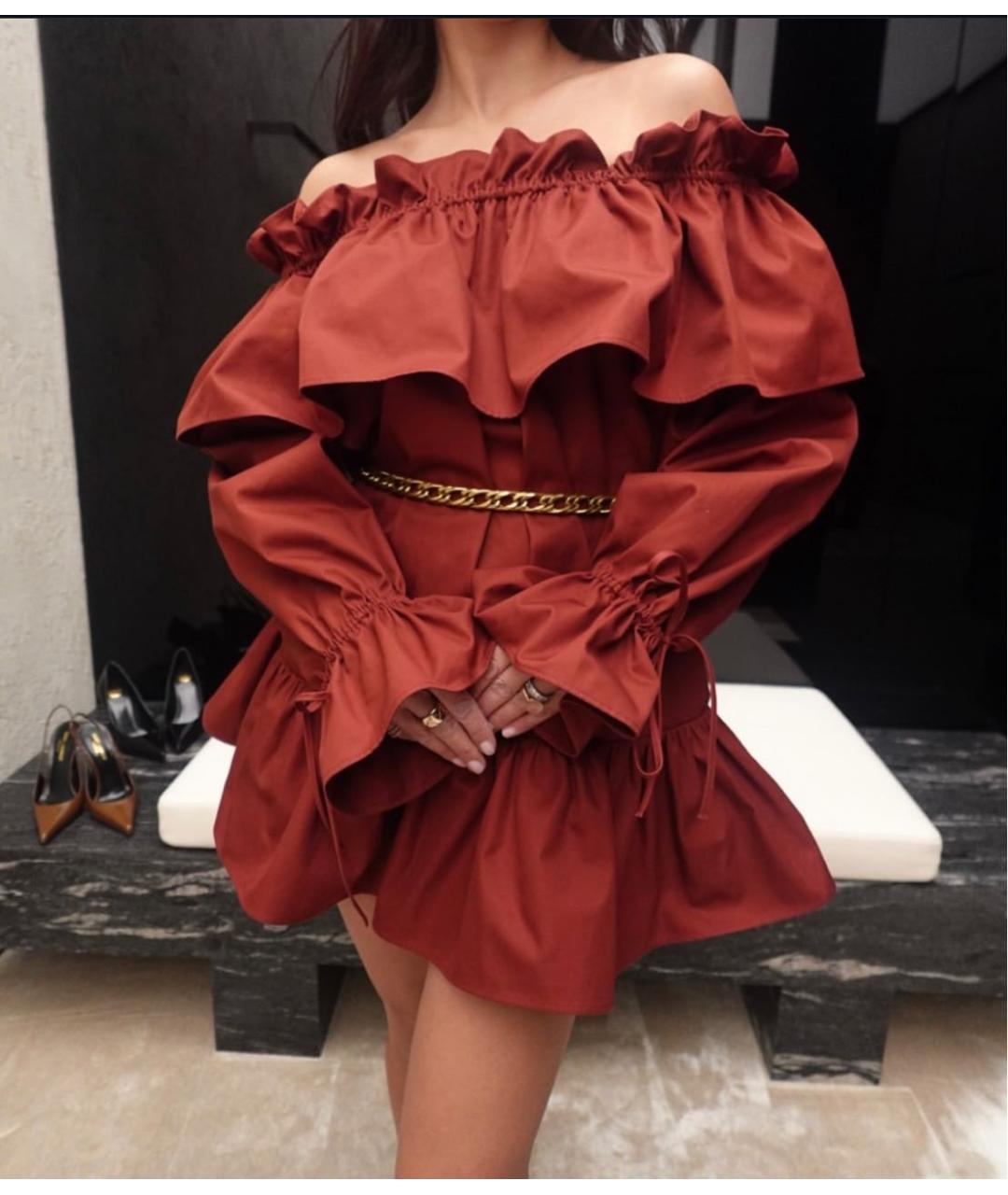 SAINT LAURENT Бордовое хлопковое платье, фото 8