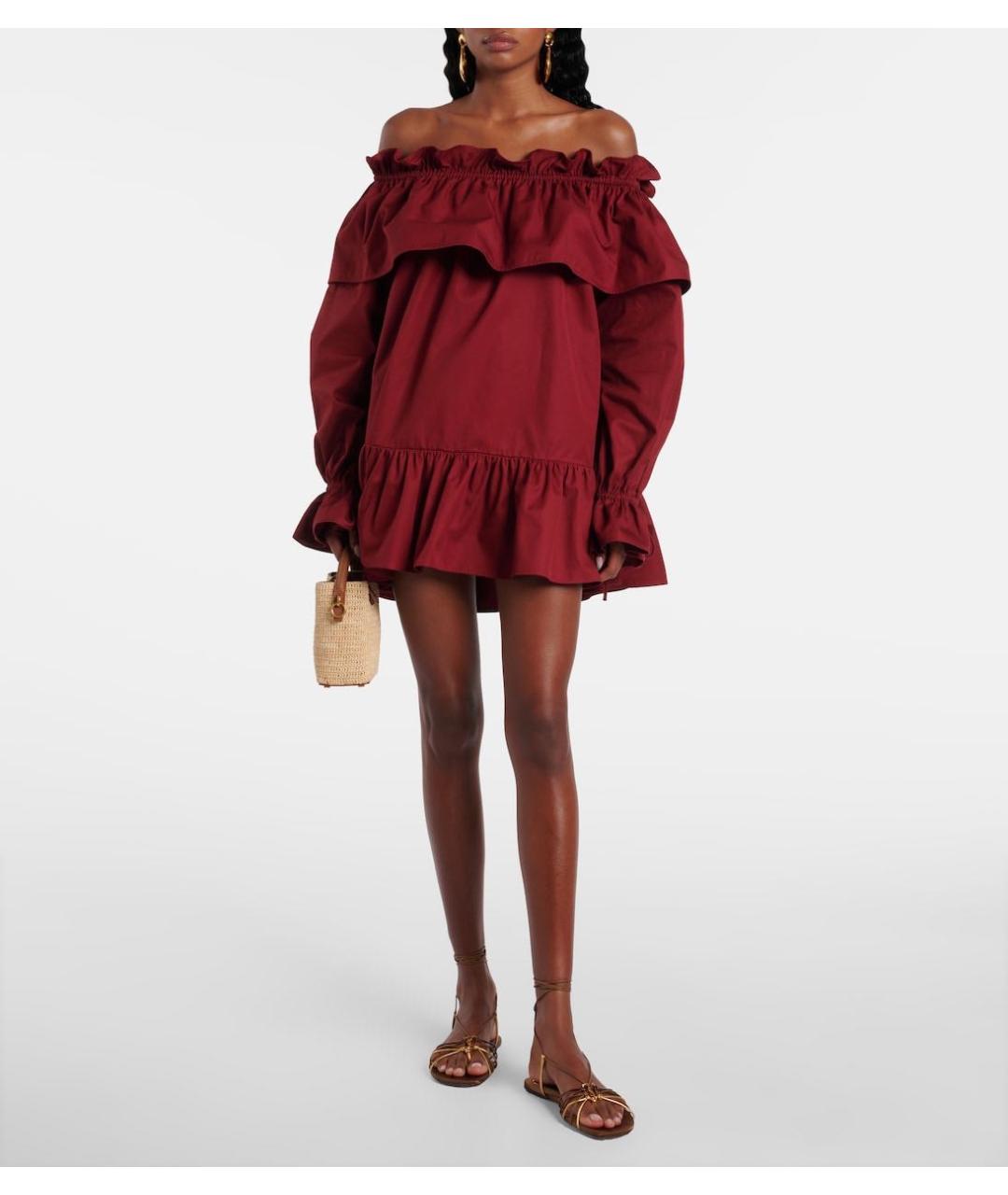 SAINT LAURENT Бордовое хлопковое платье, фото 6