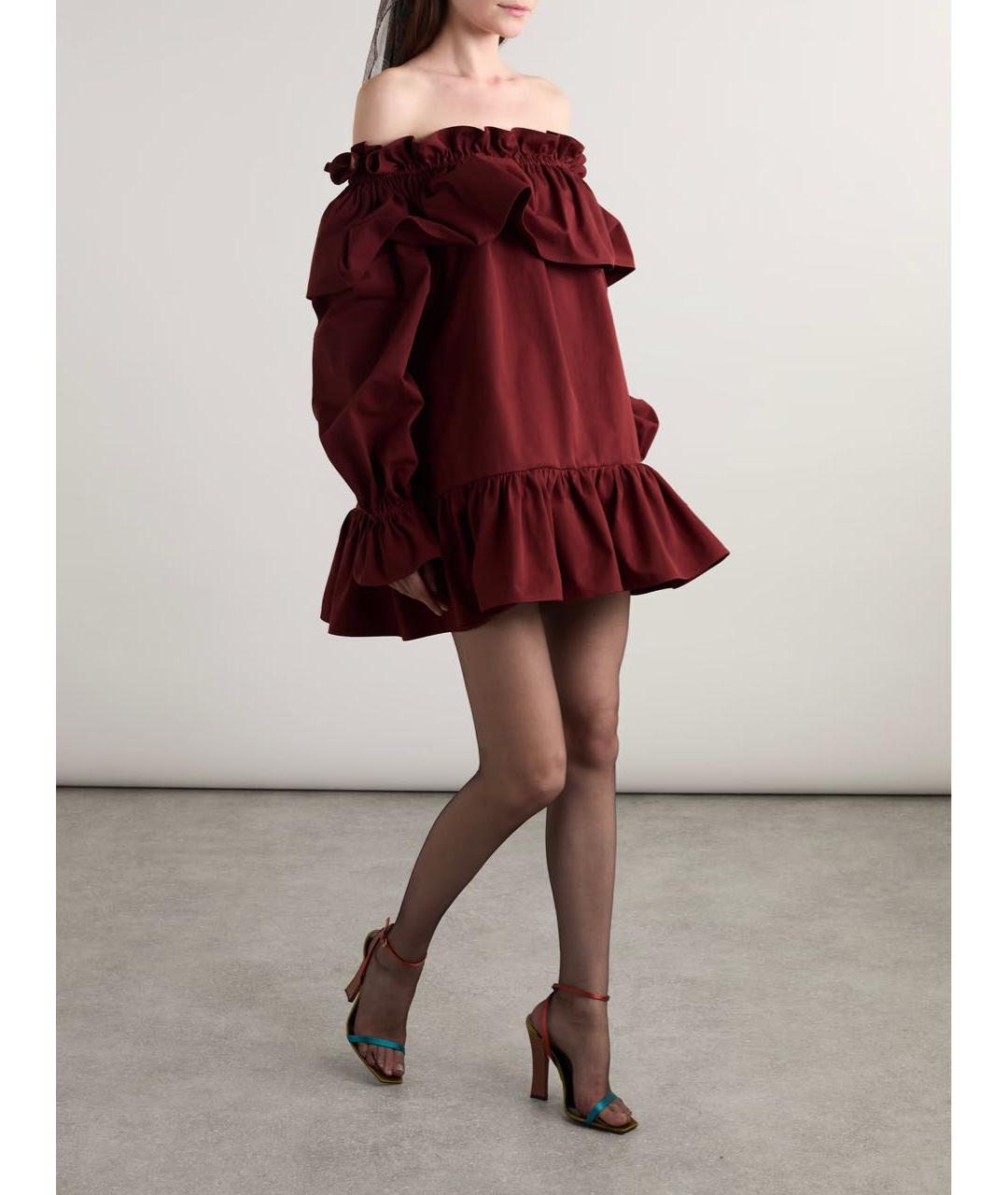 SAINT LAURENT Бордовое хлопковое платье, фото 4