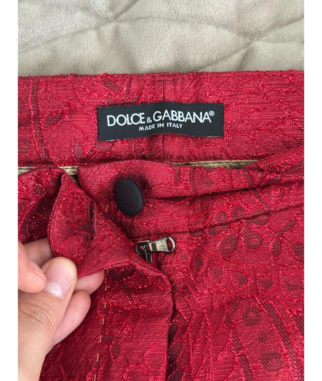 DOLCE&GABBANA Красные полиэстеровые прямые брюки, фото 3