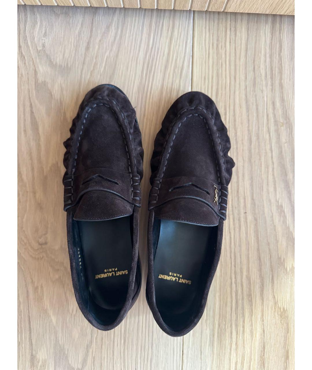 SAINT LAURENT Коричневые замшевые лоферы, фото 3