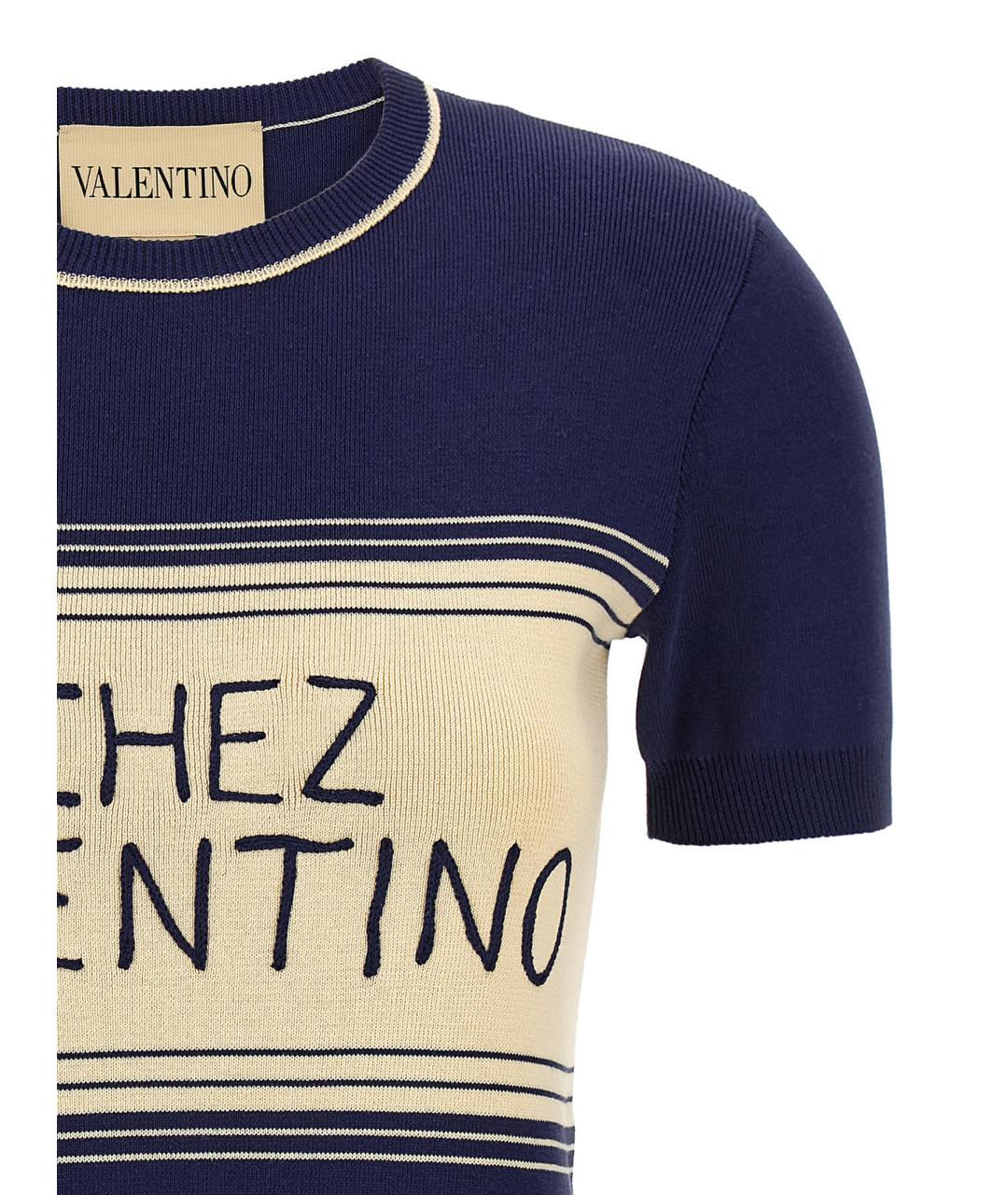 VALENTINO Темно-синяя хлопковая футболка, фото 3