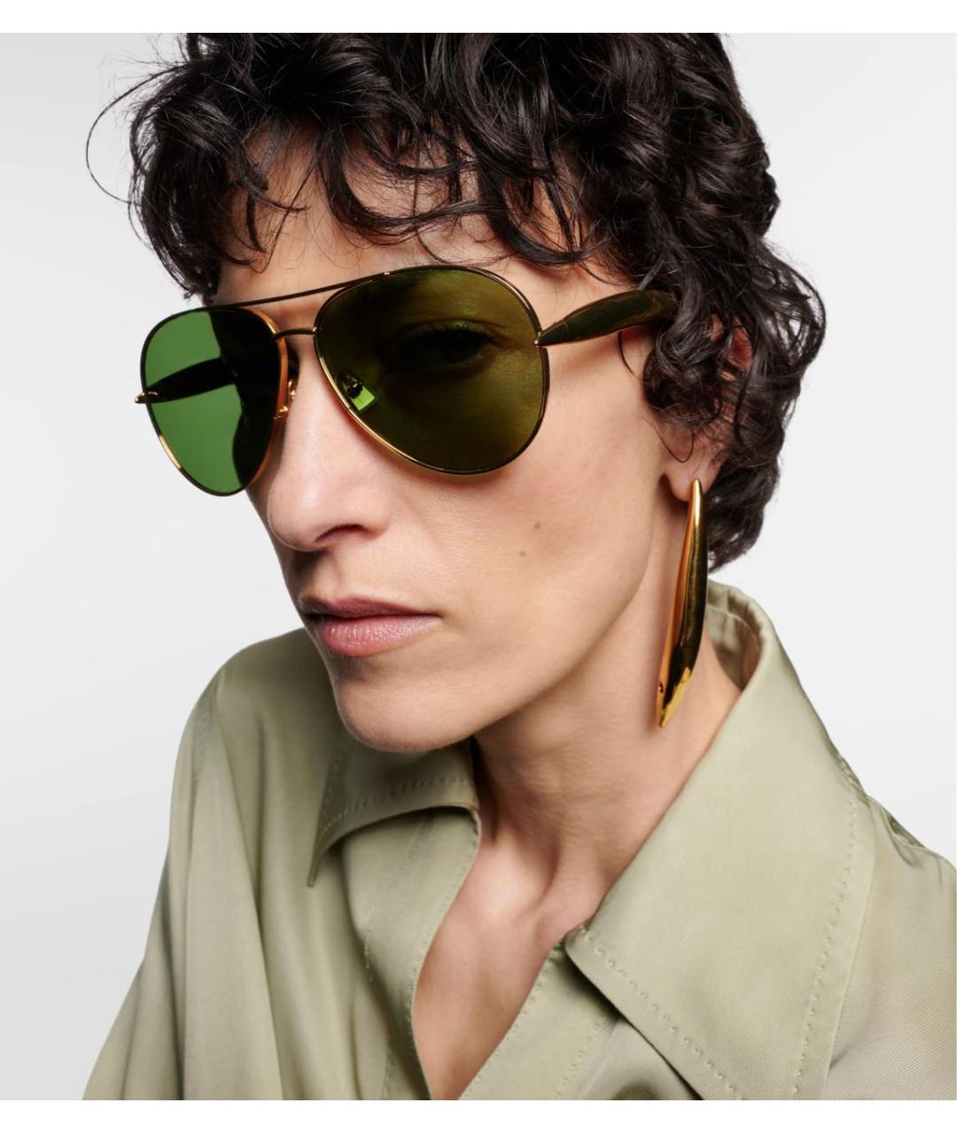 BOTTEGA VENETA Золотые металлические солнцезащитные очки, фото 2