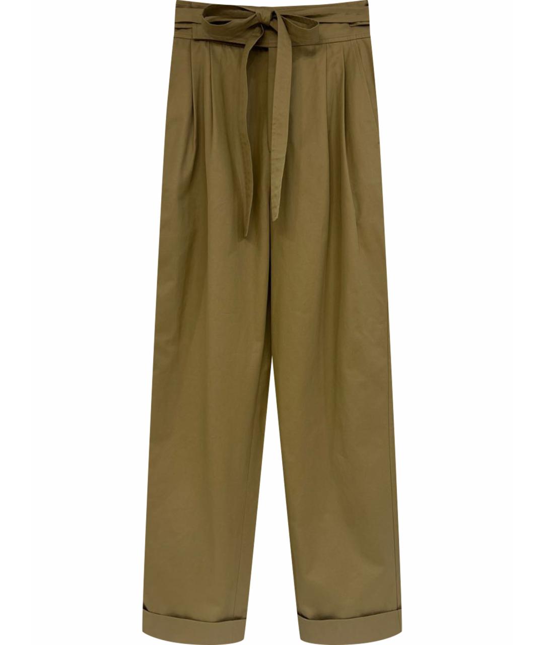 SAINT LAURENT Хаки хлопко-эластановые прямые брюки, фото 1