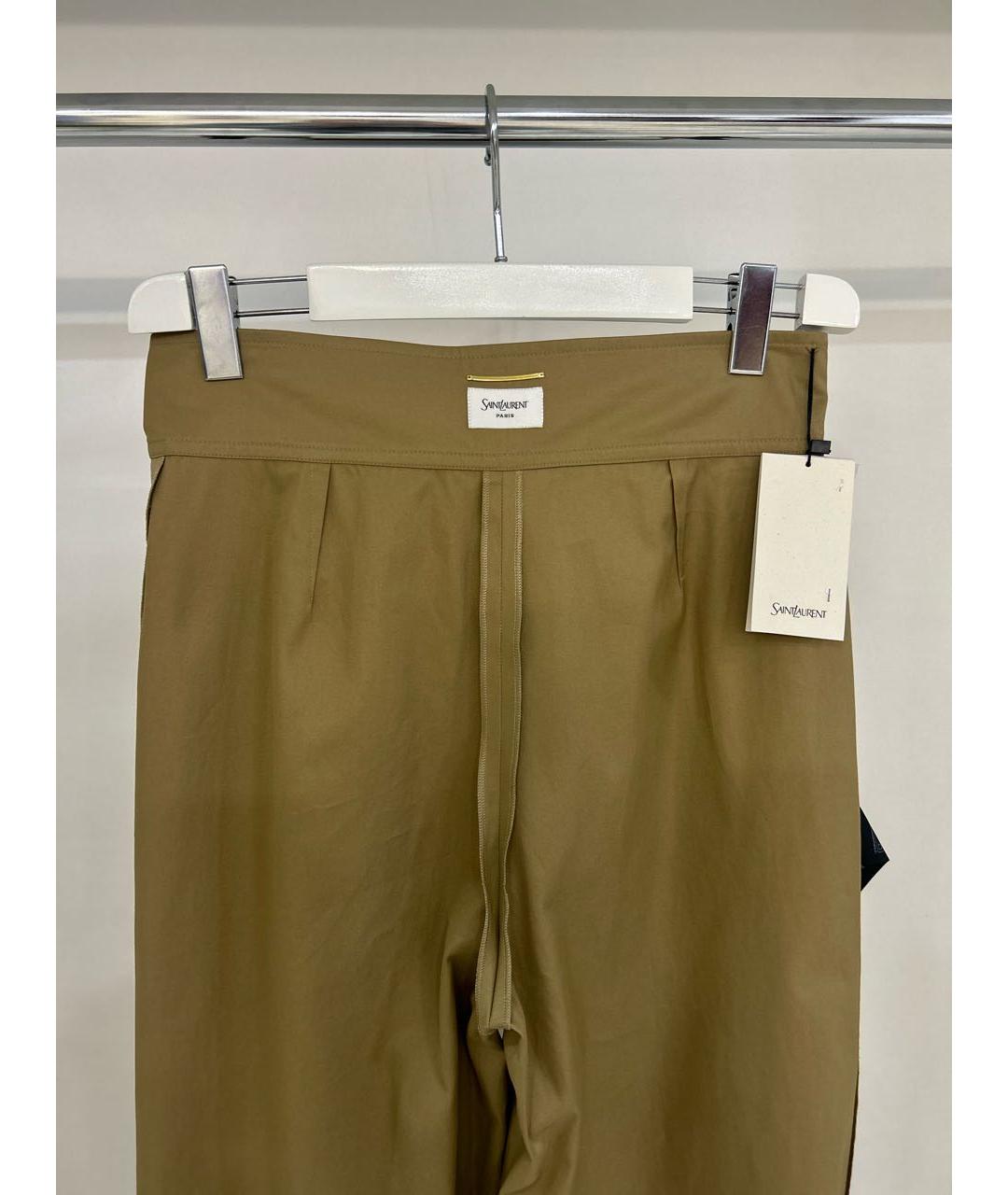 SAINT LAURENT Хаки хлопко-эластановые прямые брюки, фото 3