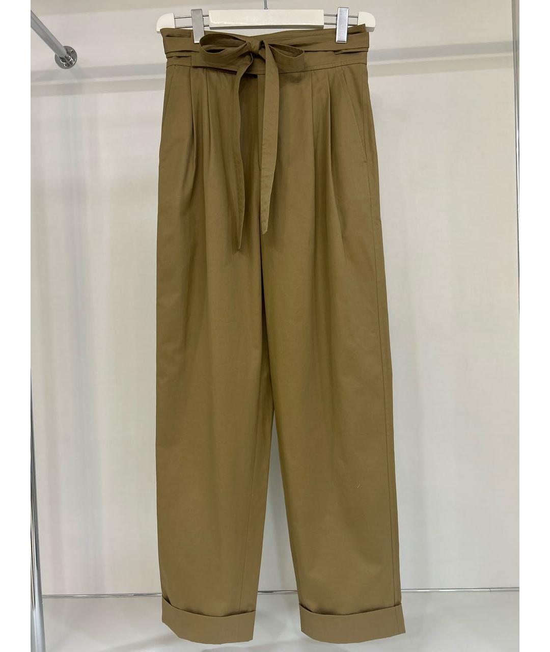 SAINT LAURENT Хаки хлопко-эластановые прямые брюки, фото 9