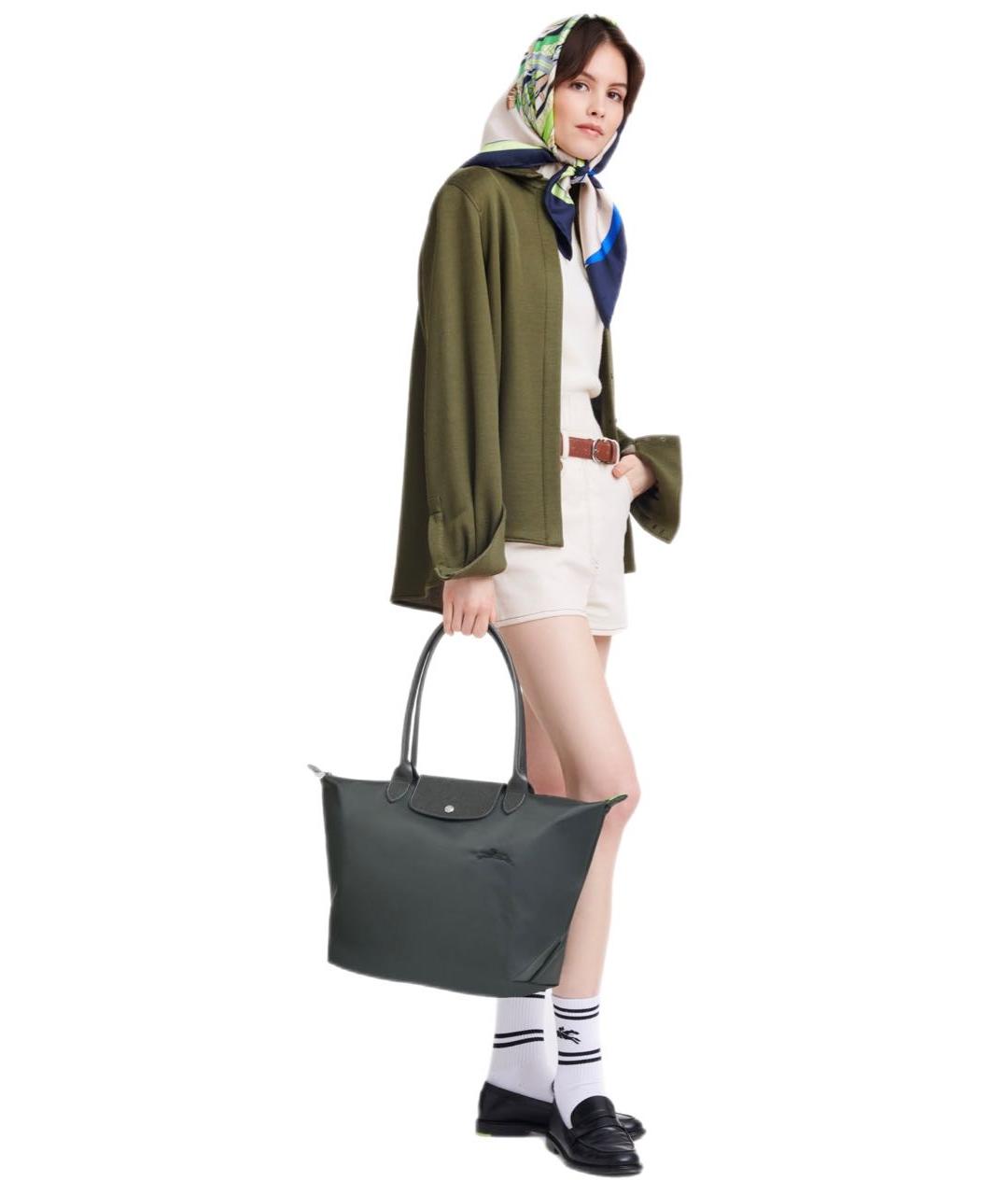 LONGCHAMP Серая кожаная сумка тоут, фото 5