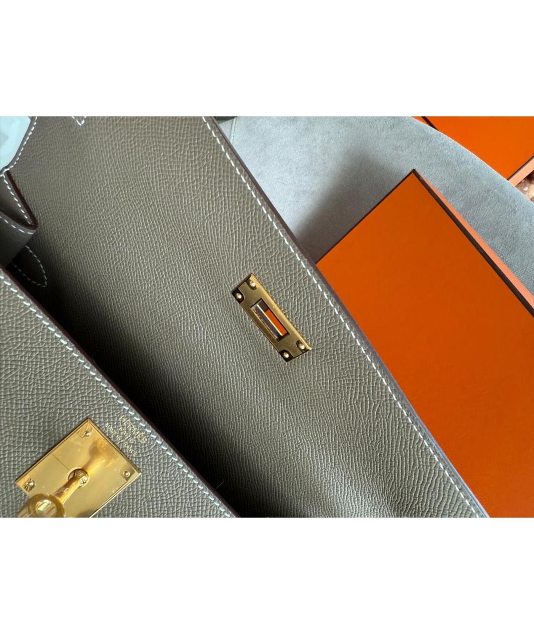 HERMES Бежевая кожаная сумка с короткими ручками, фото 3