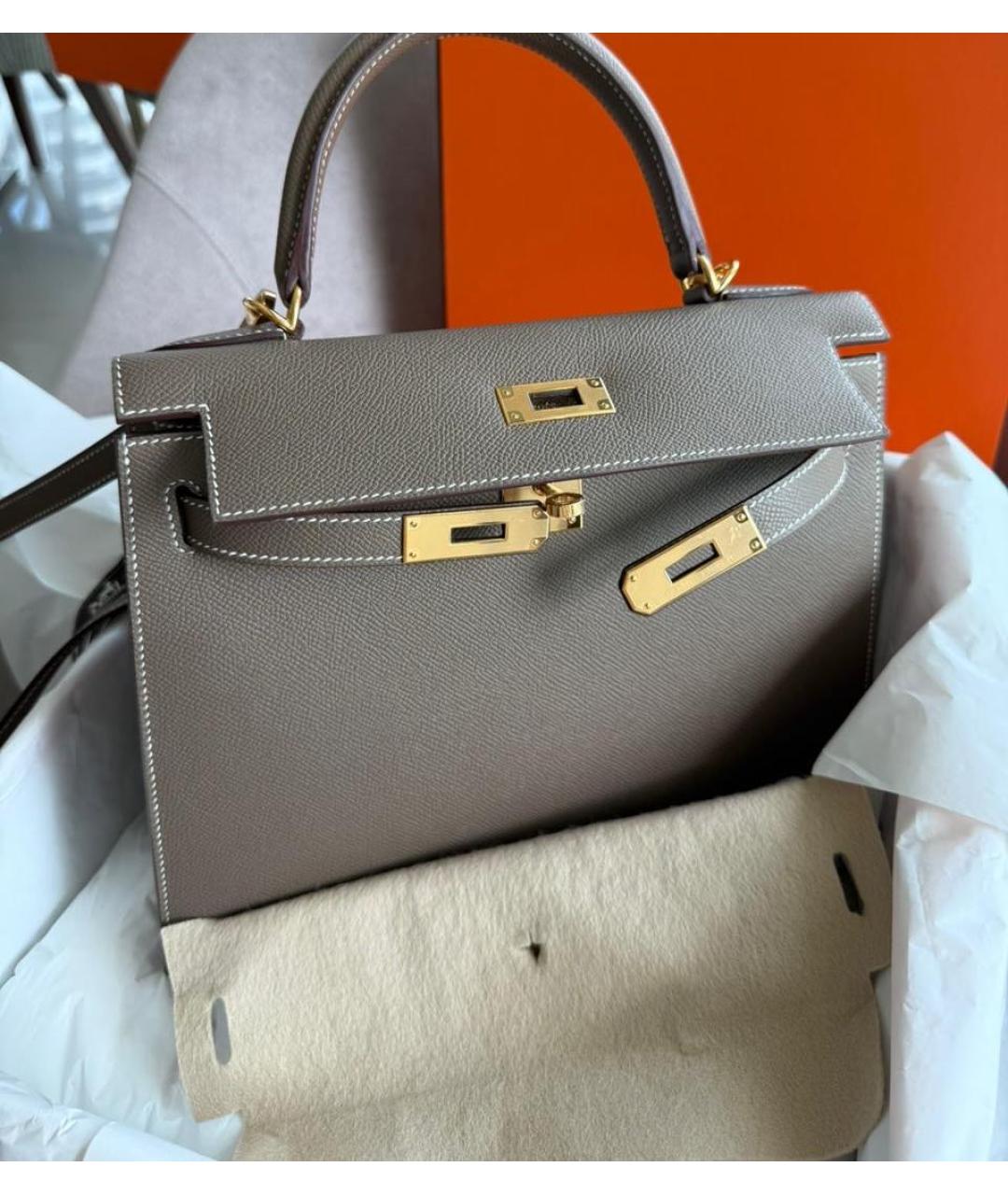 HERMES Бежевая кожаная сумка с короткими ручками, фото 8