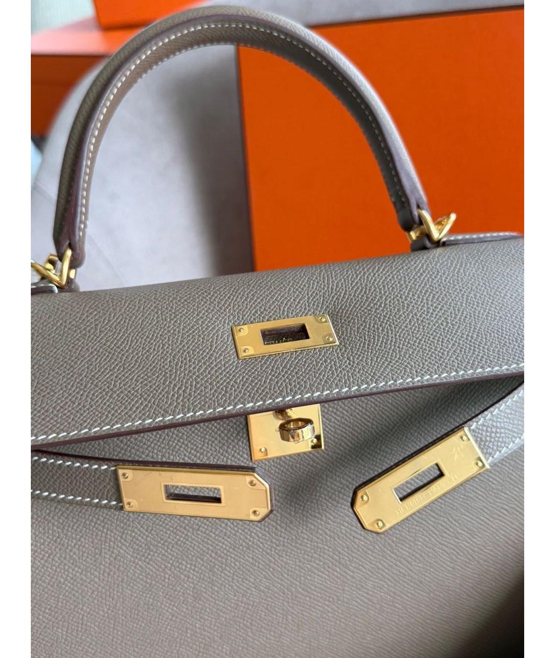 HERMES Бежевая кожаная сумка с короткими ручками, фото 2