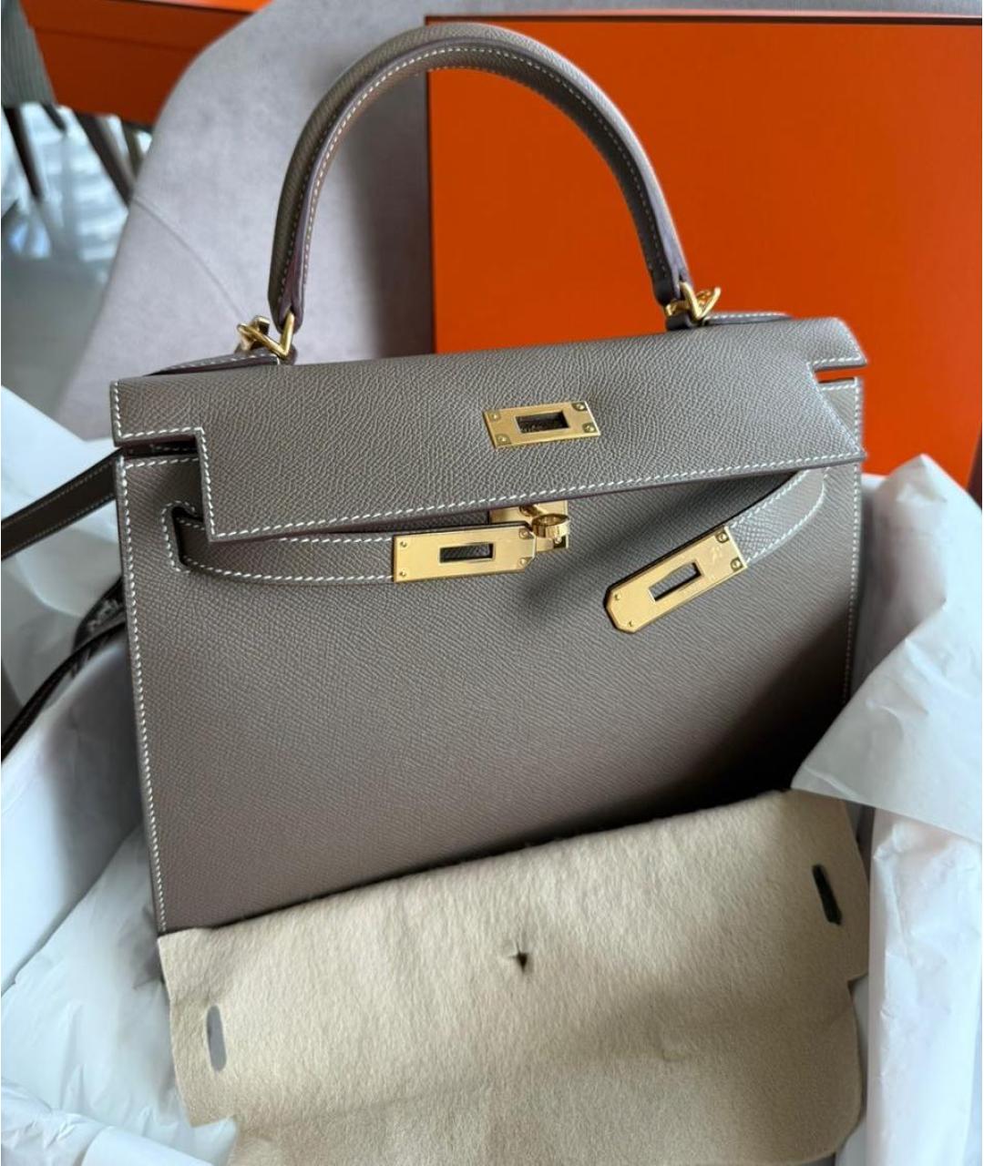 HERMES Бежевая кожаная сумка с короткими ручками, фото 5