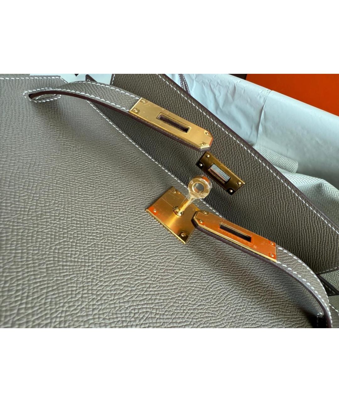 HERMES Бежевая кожаная сумка с короткими ручками, фото 6