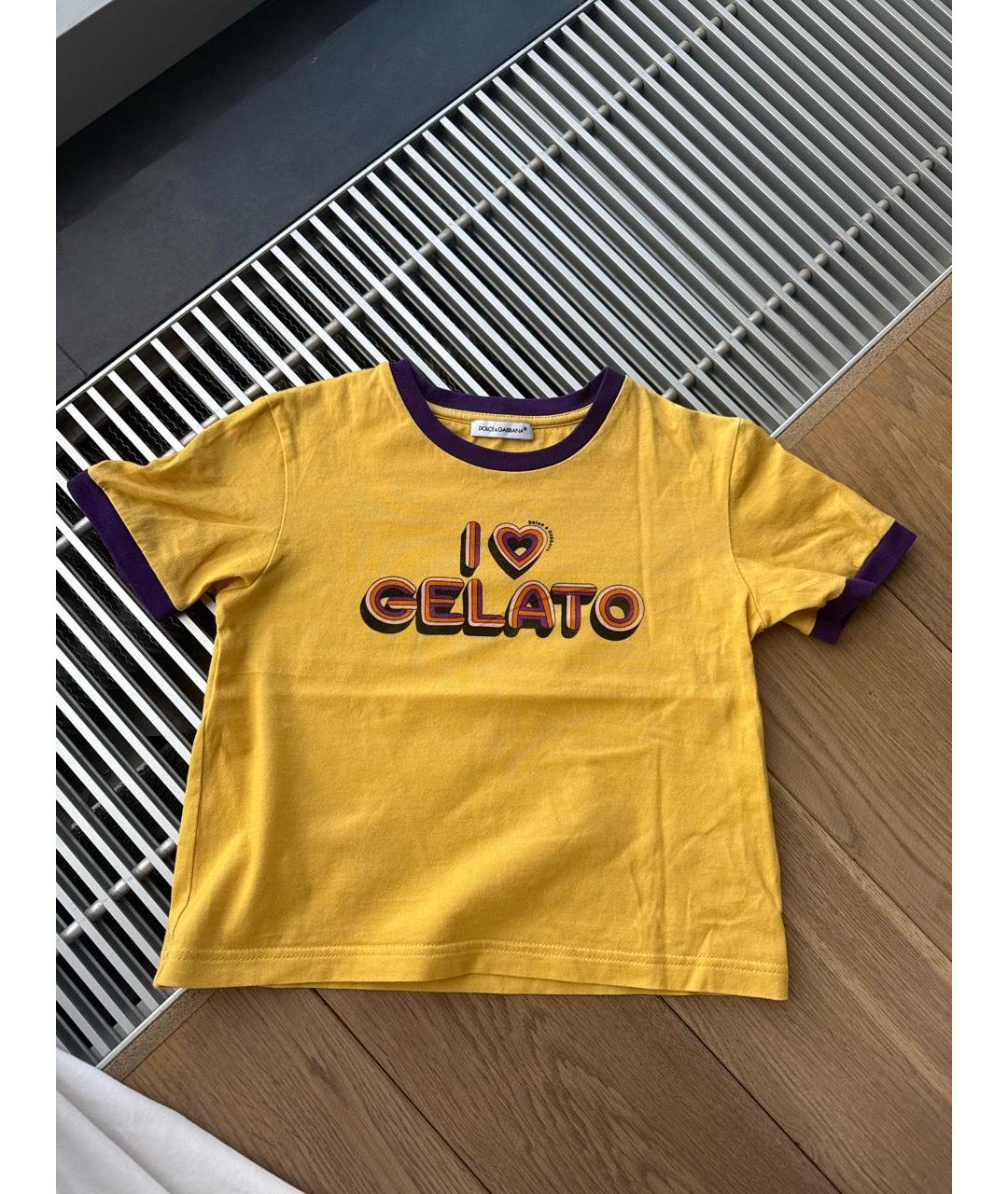 DOLCE & GABBANA KIDS Желтая хлопковая детская футболка, фото 5