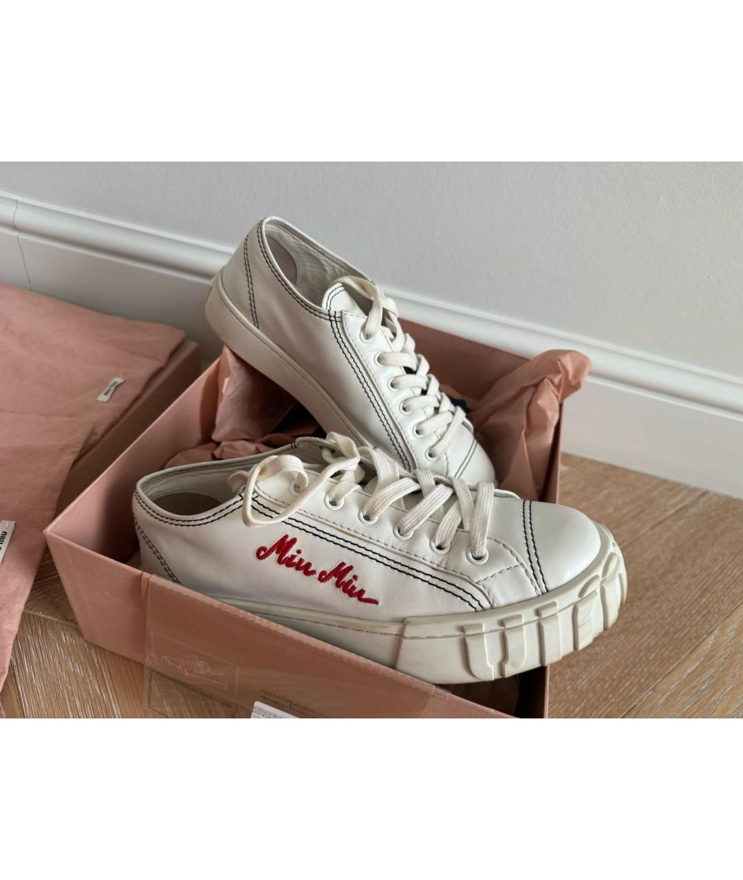 MIU MIU Белые кожаные кеды, фото 2