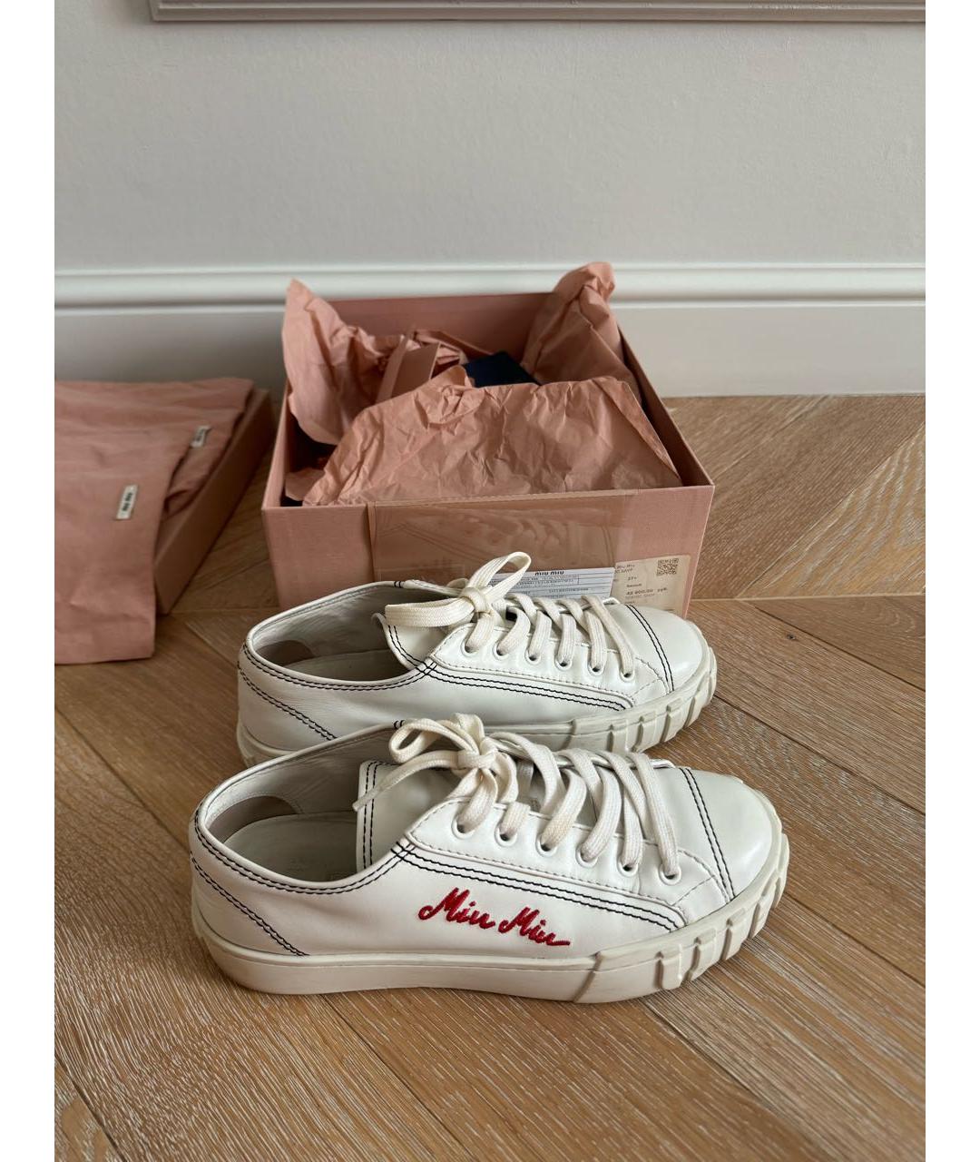 MIU MIU Белые кожаные кеды, фото 9