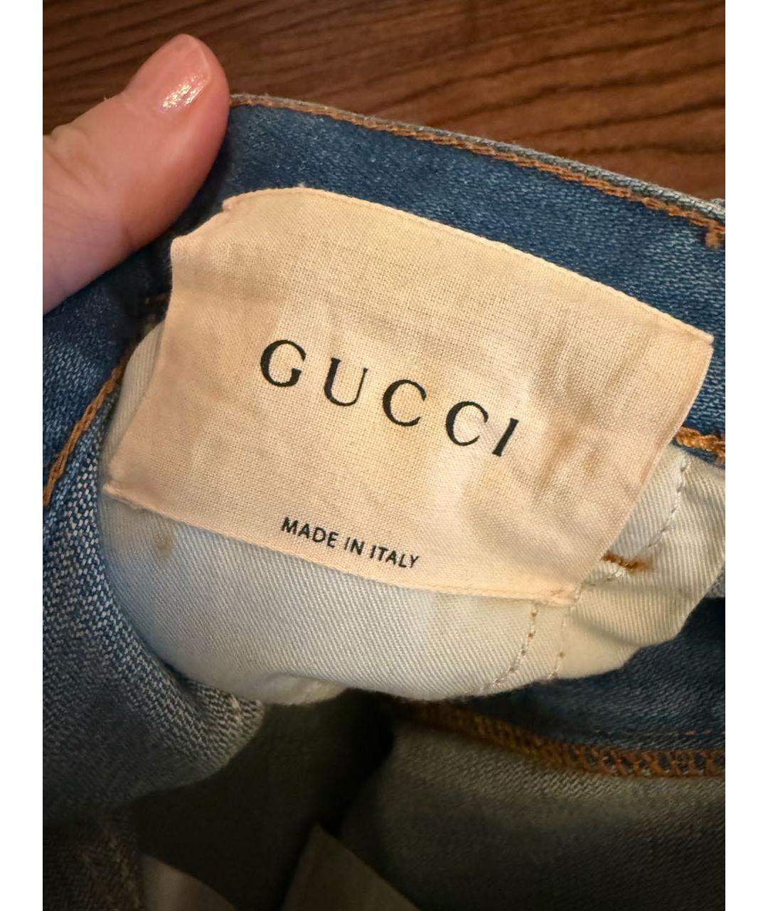 GUCCI Голубые хлопковые джинсы слим, фото 2