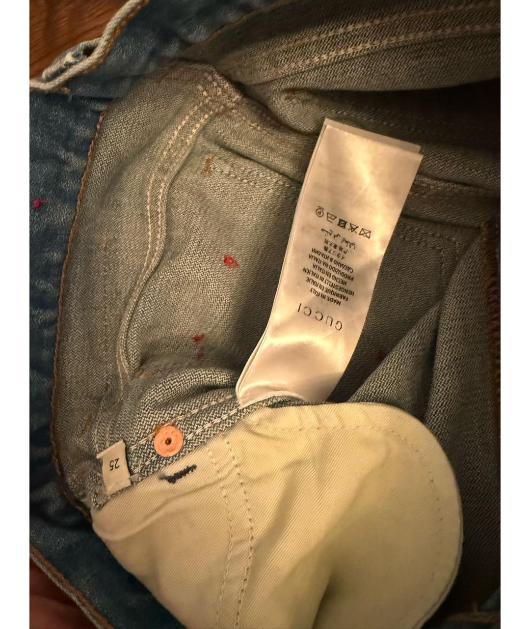 GUCCI Голубые хлопковые джинсы слим, фото 3