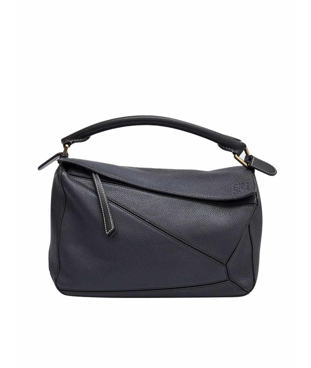 LOEWE Темно-синяя кожаная сумка с короткими ручками, фото 1