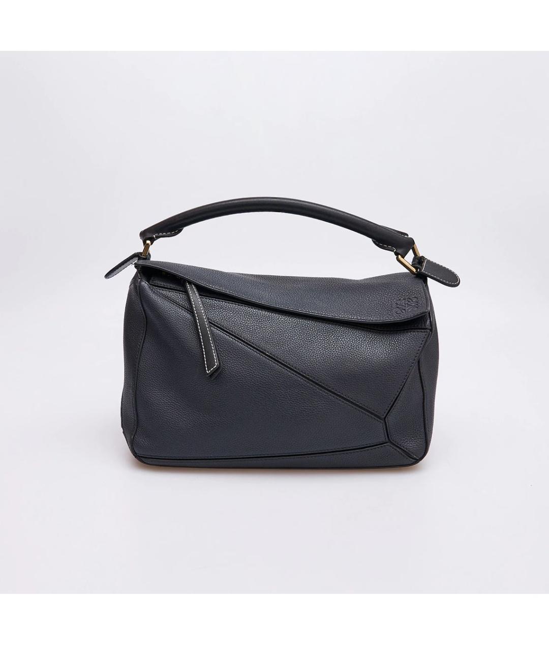 LOEWE Темно-синяя кожаная сумка с короткими ручками, фото 6