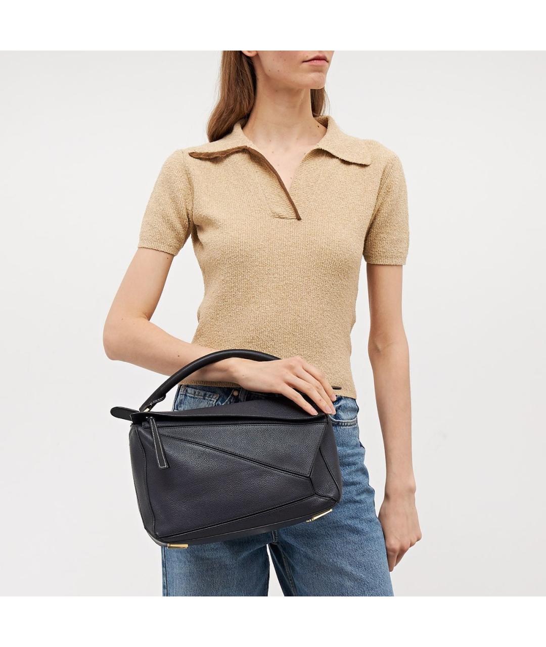 LOEWE Темно-синяя кожаная сумка с короткими ручками, фото 2
