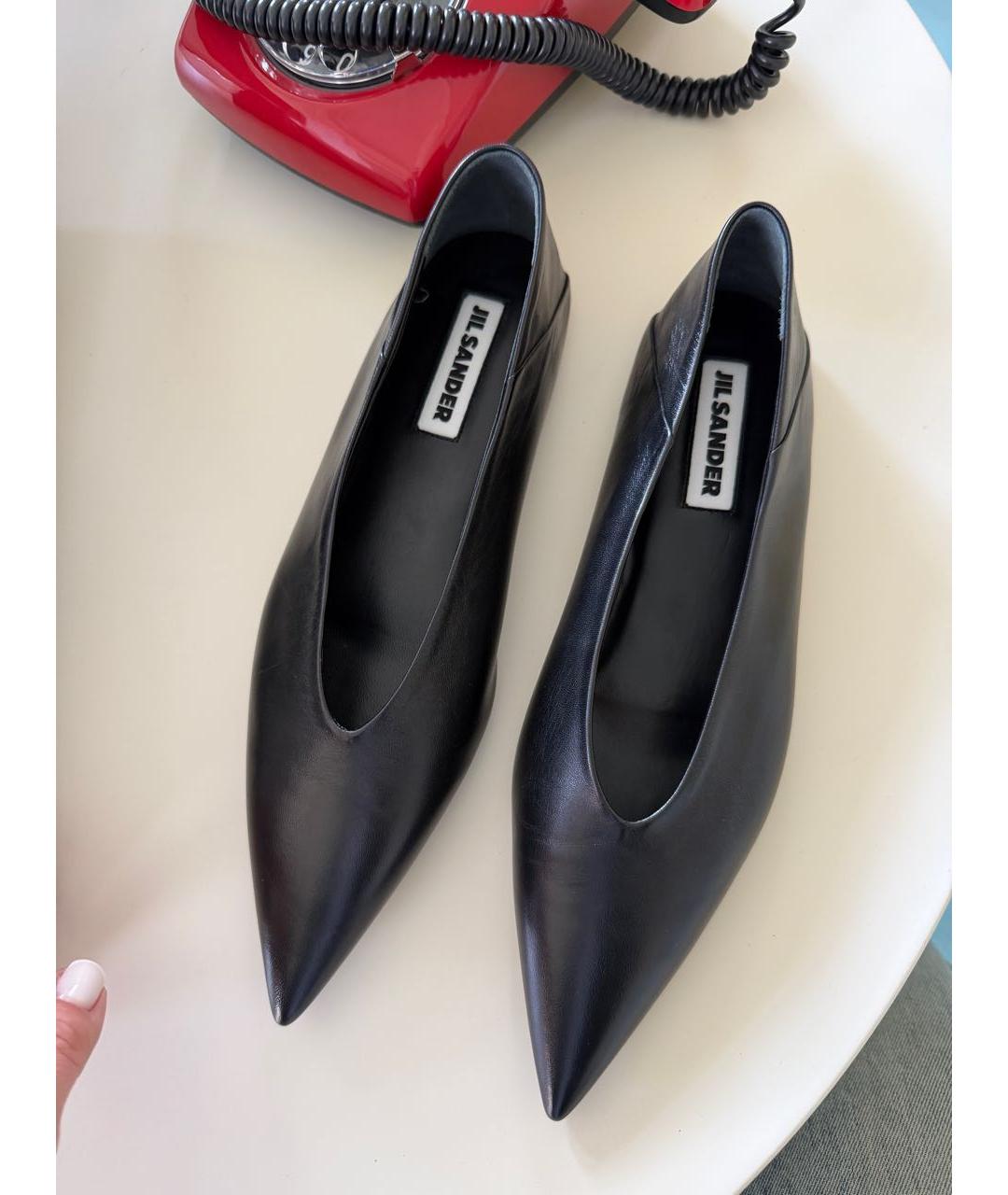 JIL SANDER Черные кожаные балетки, фото 4
