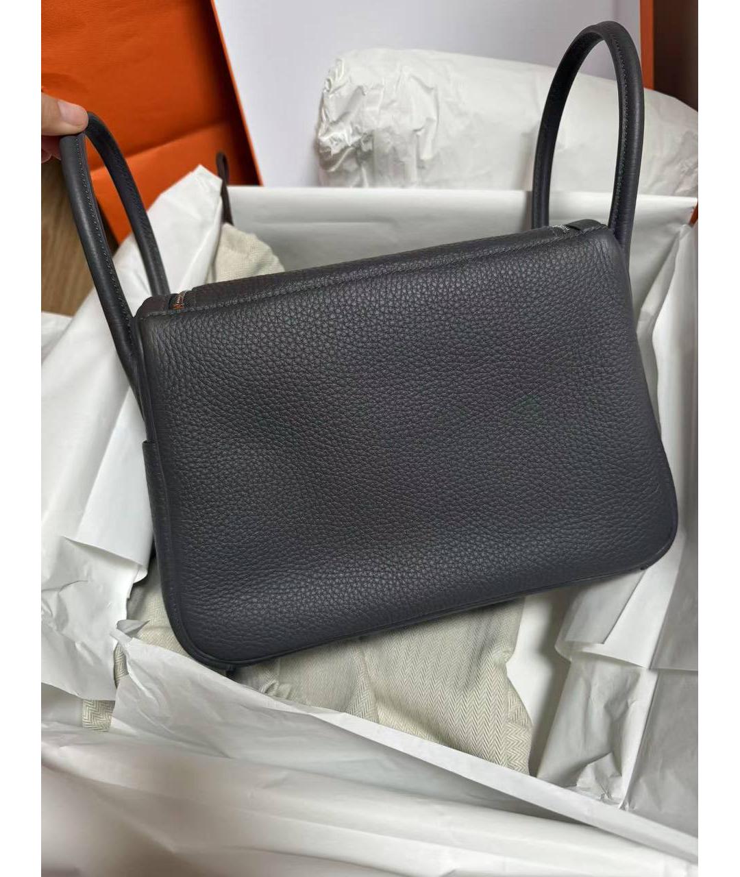 HERMES Антрацитовая кожаная сумка с короткими ручками, фото 3