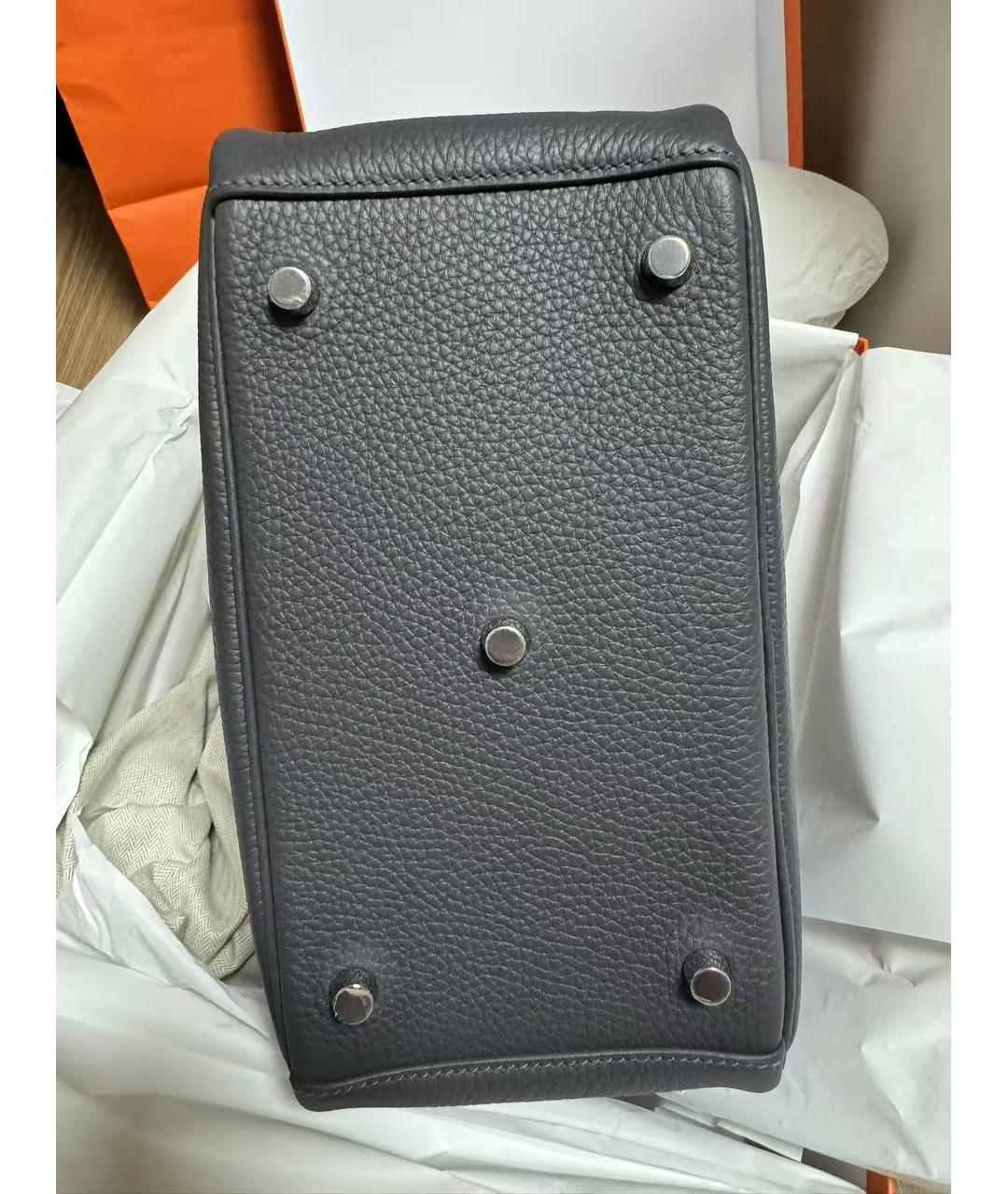 HERMES Антрацитовая кожаная сумка с короткими ручками, фото 6