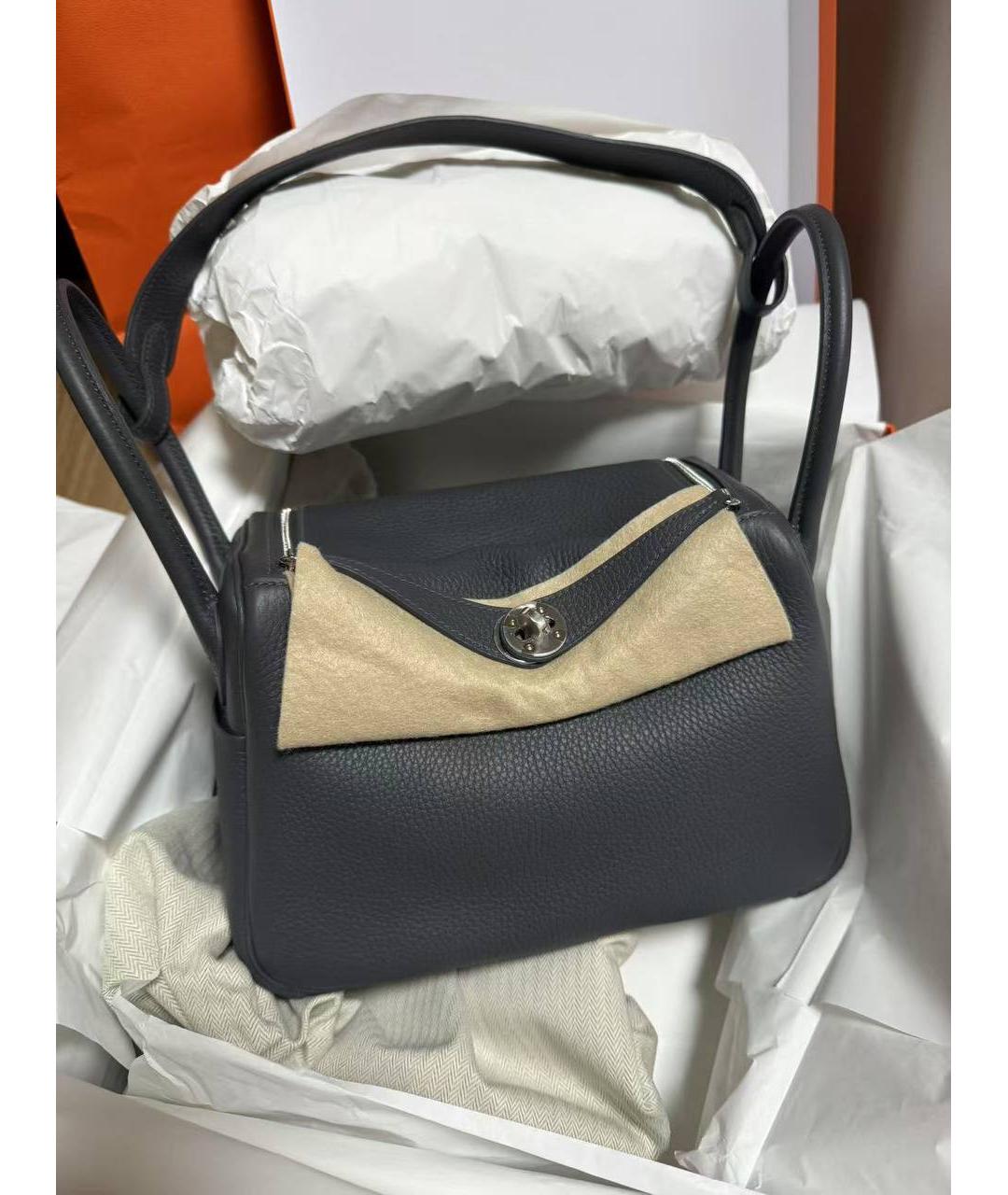 HERMES Антрацитовая кожаная сумка с короткими ручками, фото 2