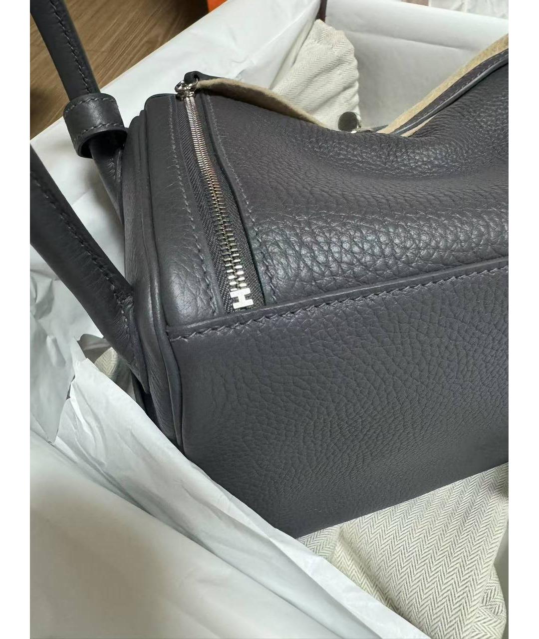 HERMES Антрацитовая кожаная сумка с короткими ручками, фото 4