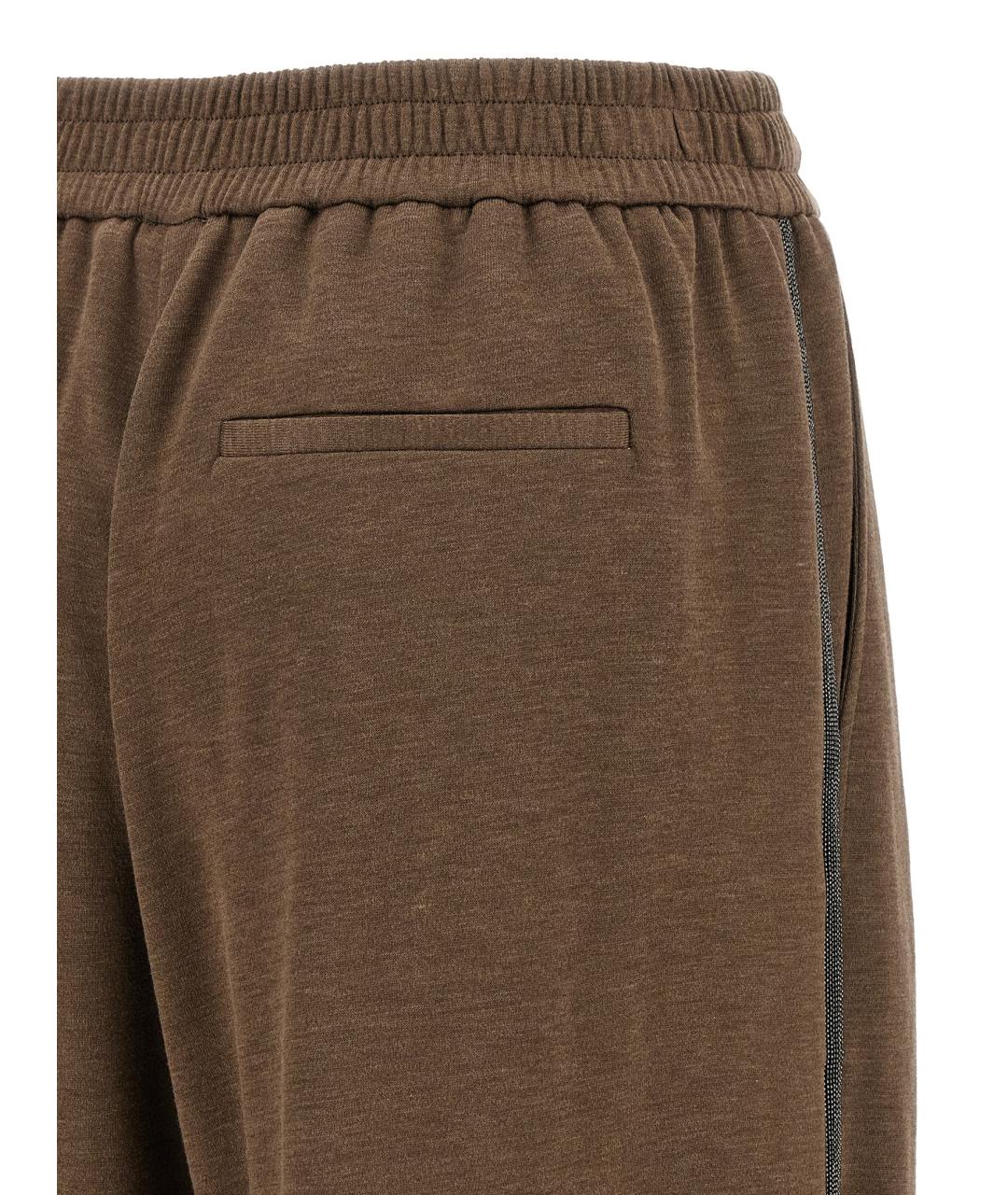 BRUNELLO CUCINELLI Коричневые хлопковые прямые брюки, фото 4