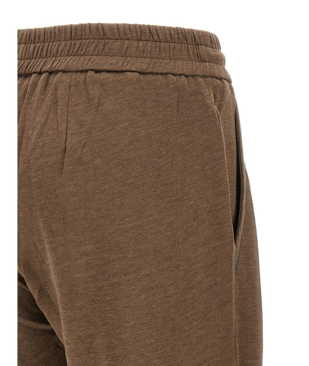 BRUNELLO CUCINELLI Коричневые хлопковые прямые брюки, фото 4