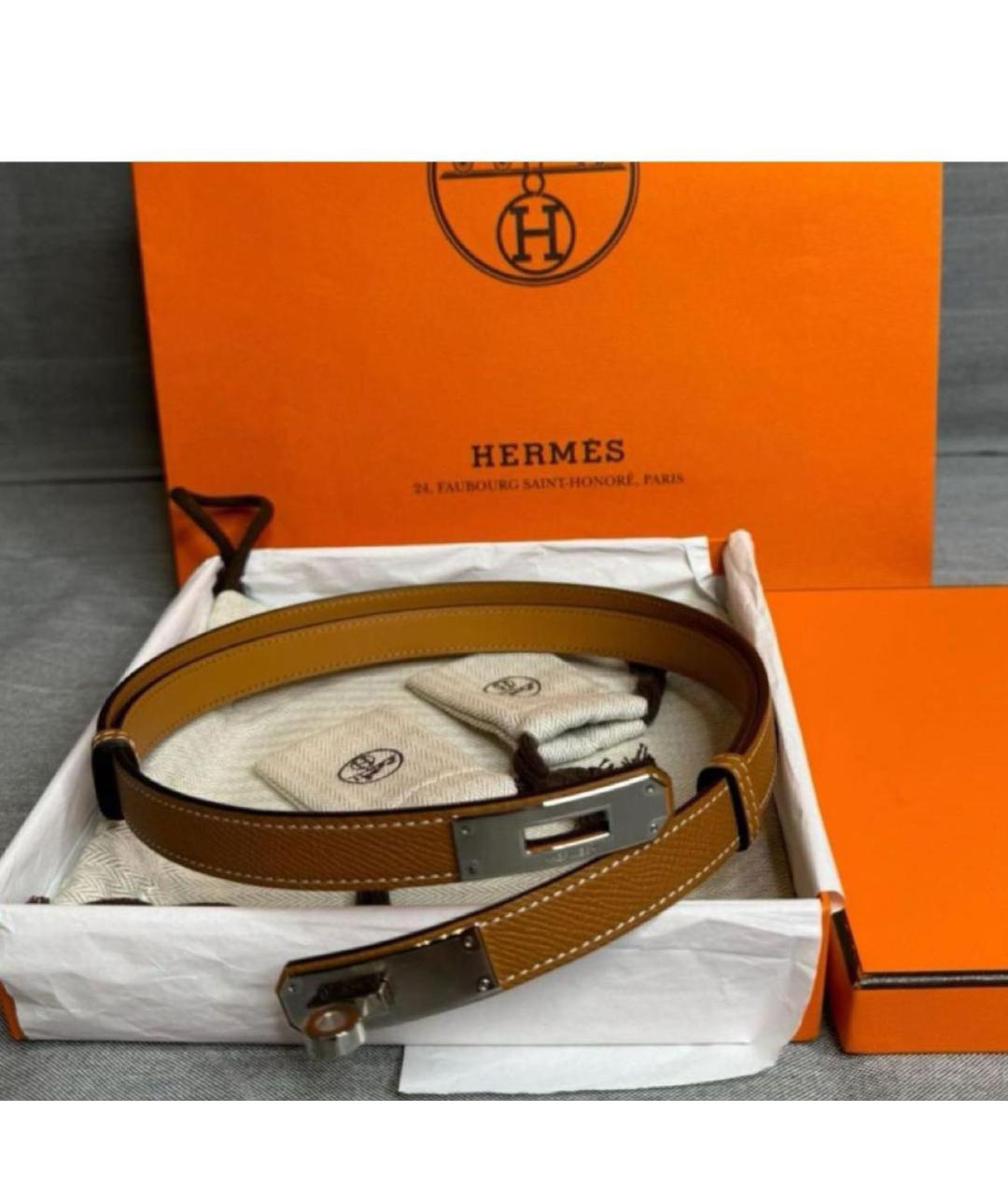 HERMES Золотой кожаный ремень, фото 2
