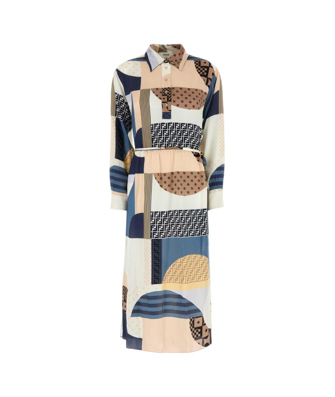 FENDI Мульти шелковое повседневное платье, фото 1
