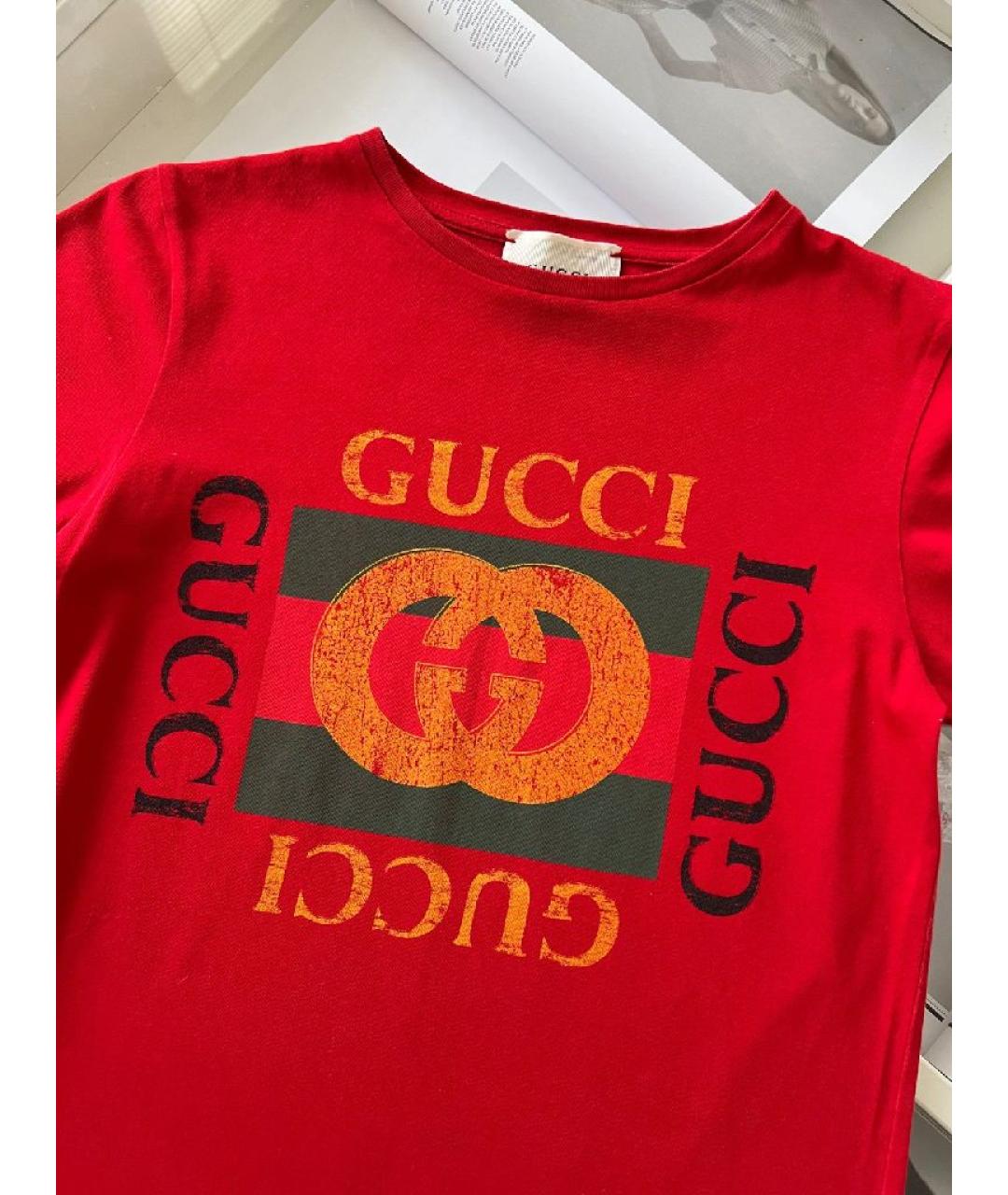 GUCCI Бордовая хлопковая футболка, фото 3