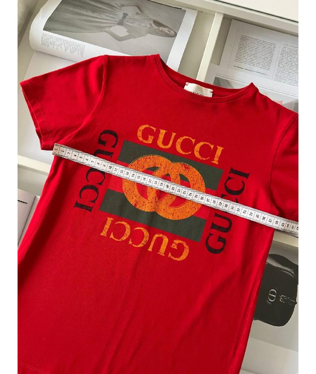 GUCCI Бордовая хлопковая футболка, фото 7