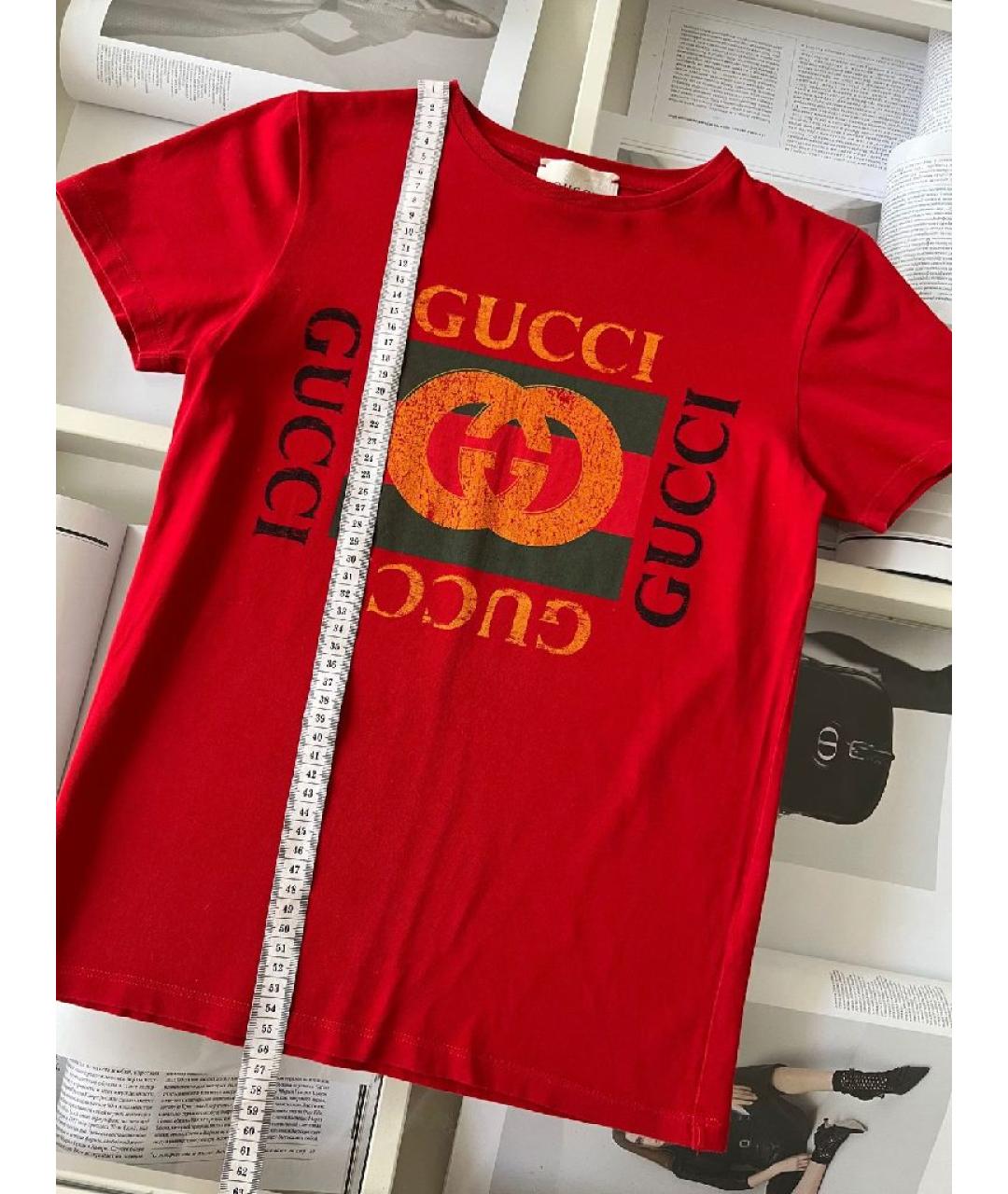 GUCCI Бордовая хлопковая футболка, фото 6