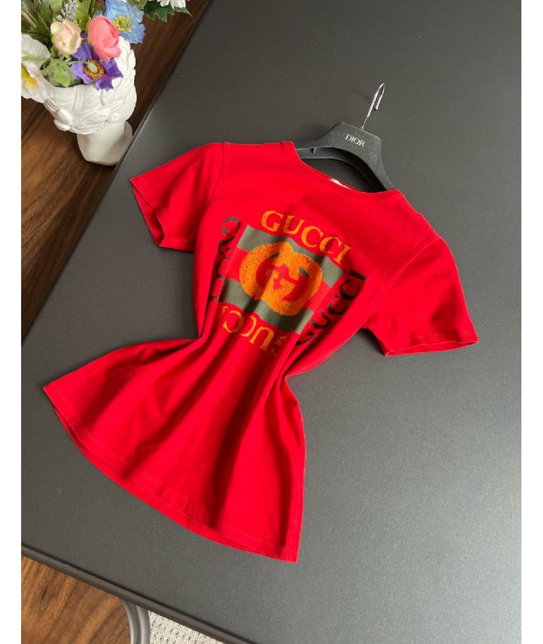 GUCCI Бордовая хлопковая футболка, фото 9