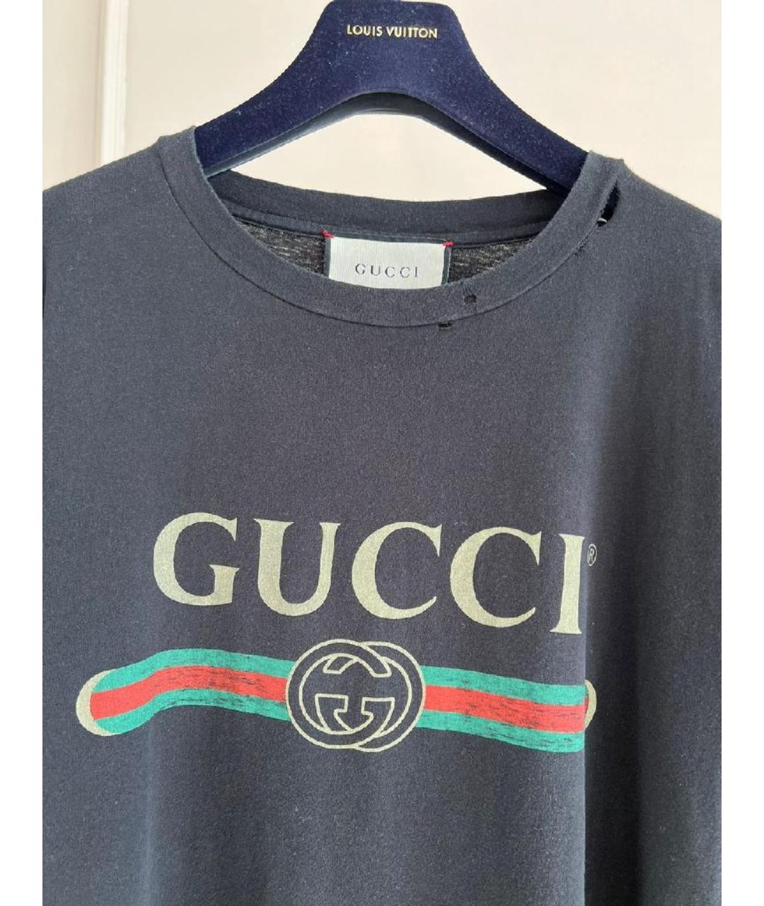 GUCCI Темно-синяя хлопковая футболка, фото 3