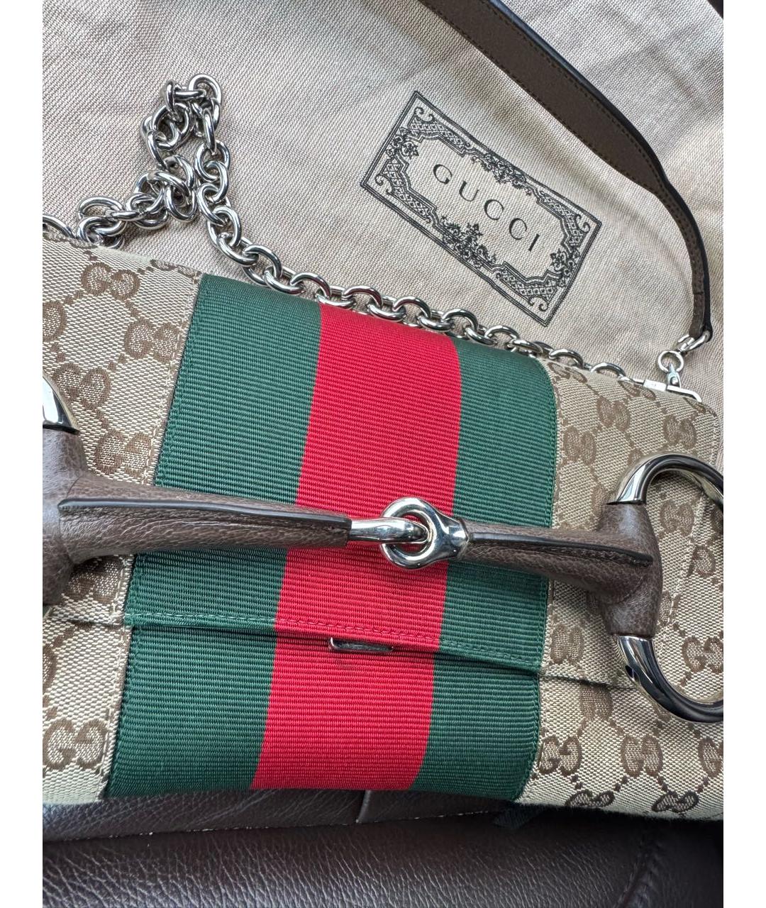 GUCCI Коричневая жаккардовая сумка с короткими ручками, фото 4