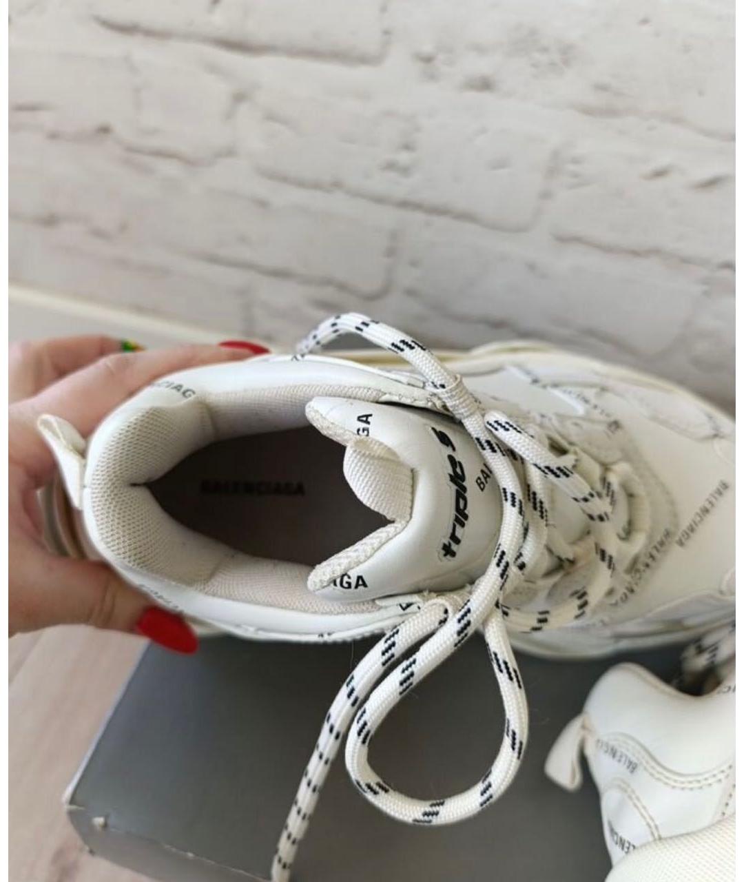BALENCIAGA Белые кожаные кроссовки, фото 5