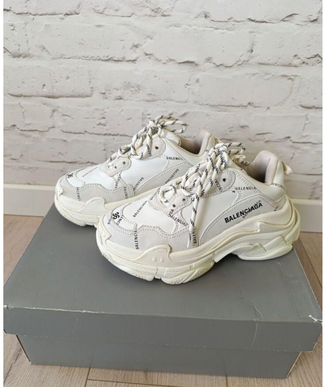BALENCIAGA Белые кожаные кроссовки, фото 4