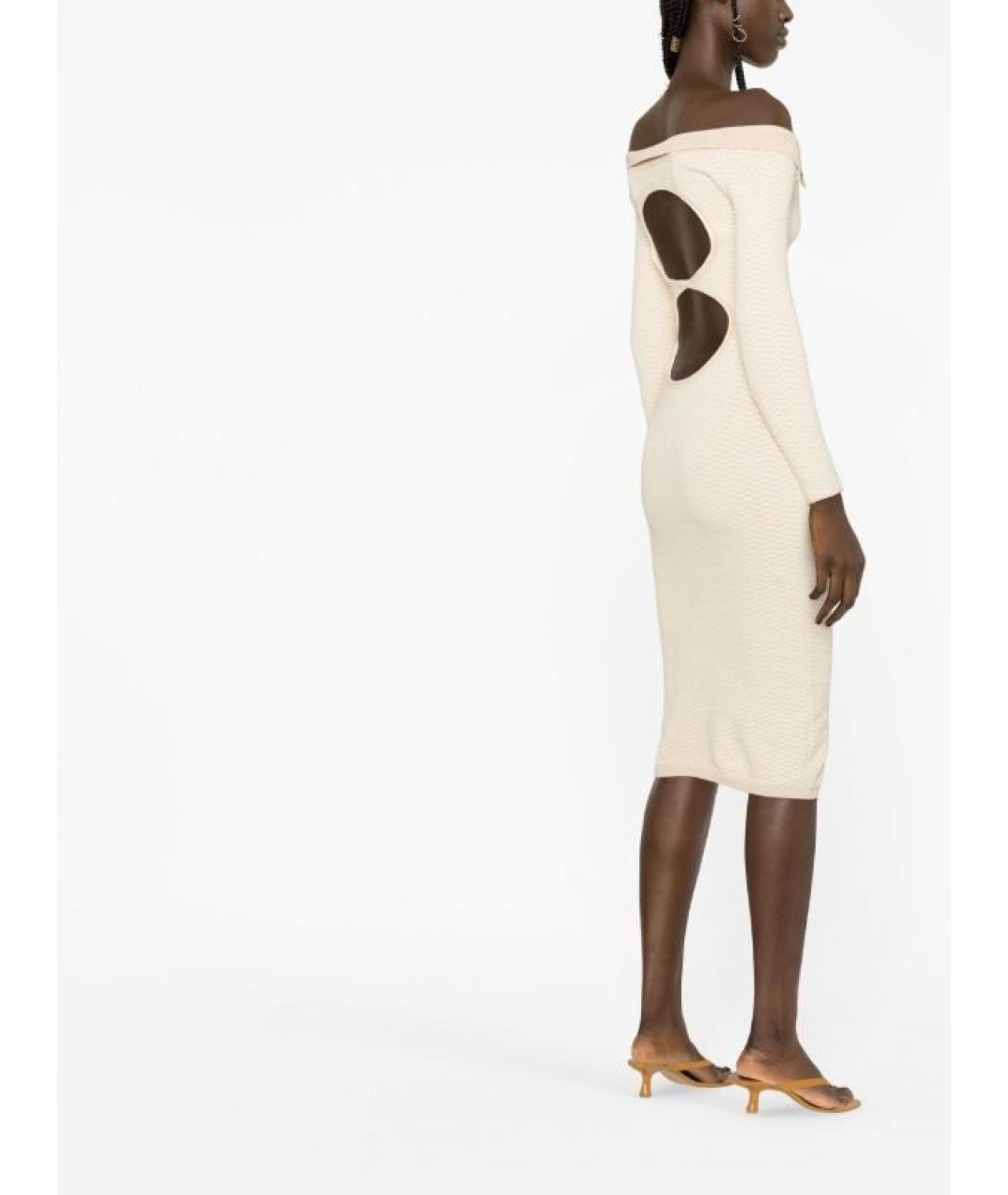JACQUEMUS Бежевое хлопко-эластановое коктейльное платье, фото 7