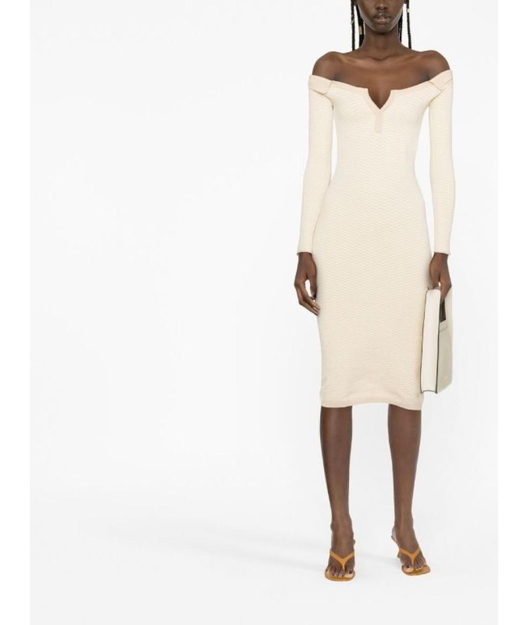 JACQUEMUS Бежевое хлопко-эластановое коктейльное платье, фото 5