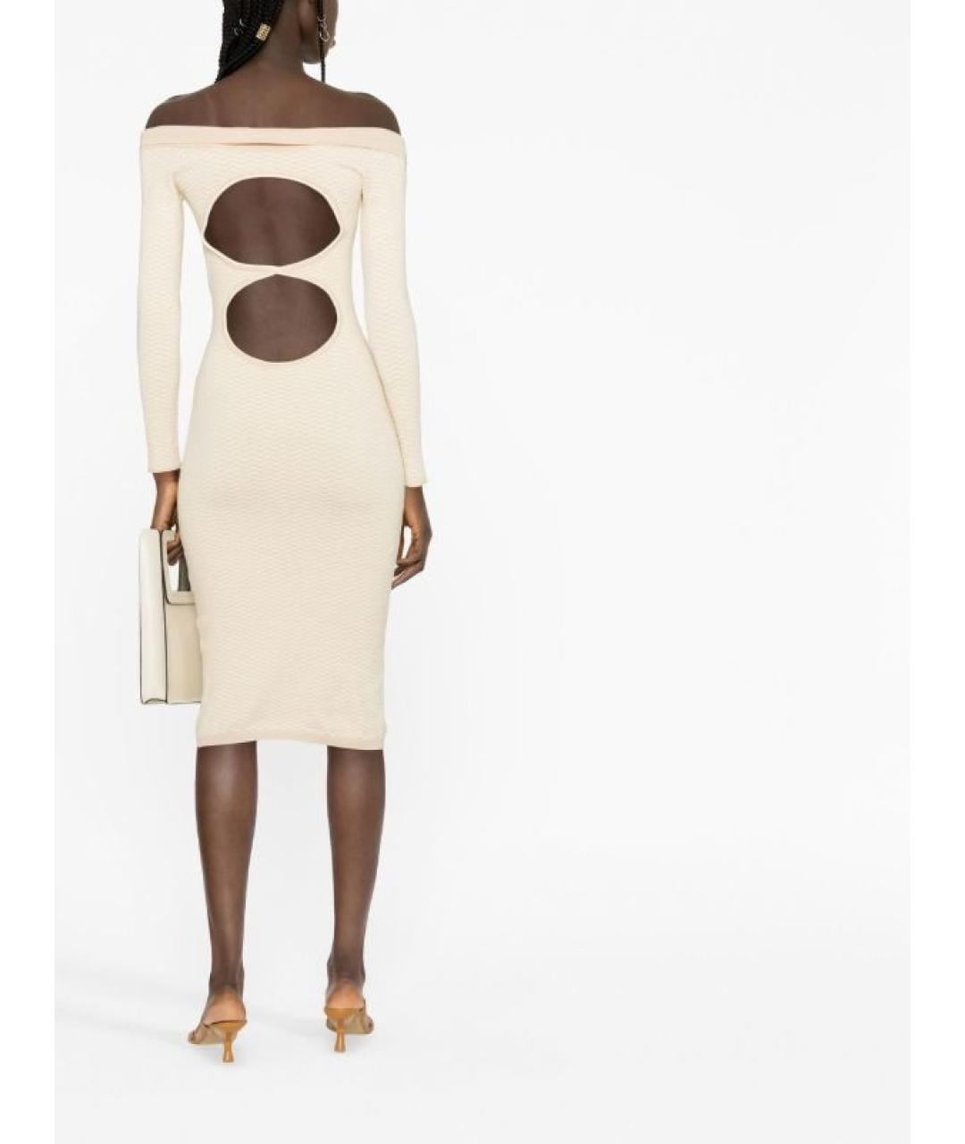 JACQUEMUS Бежевое хлопко-эластановое коктейльное платье, фото 6