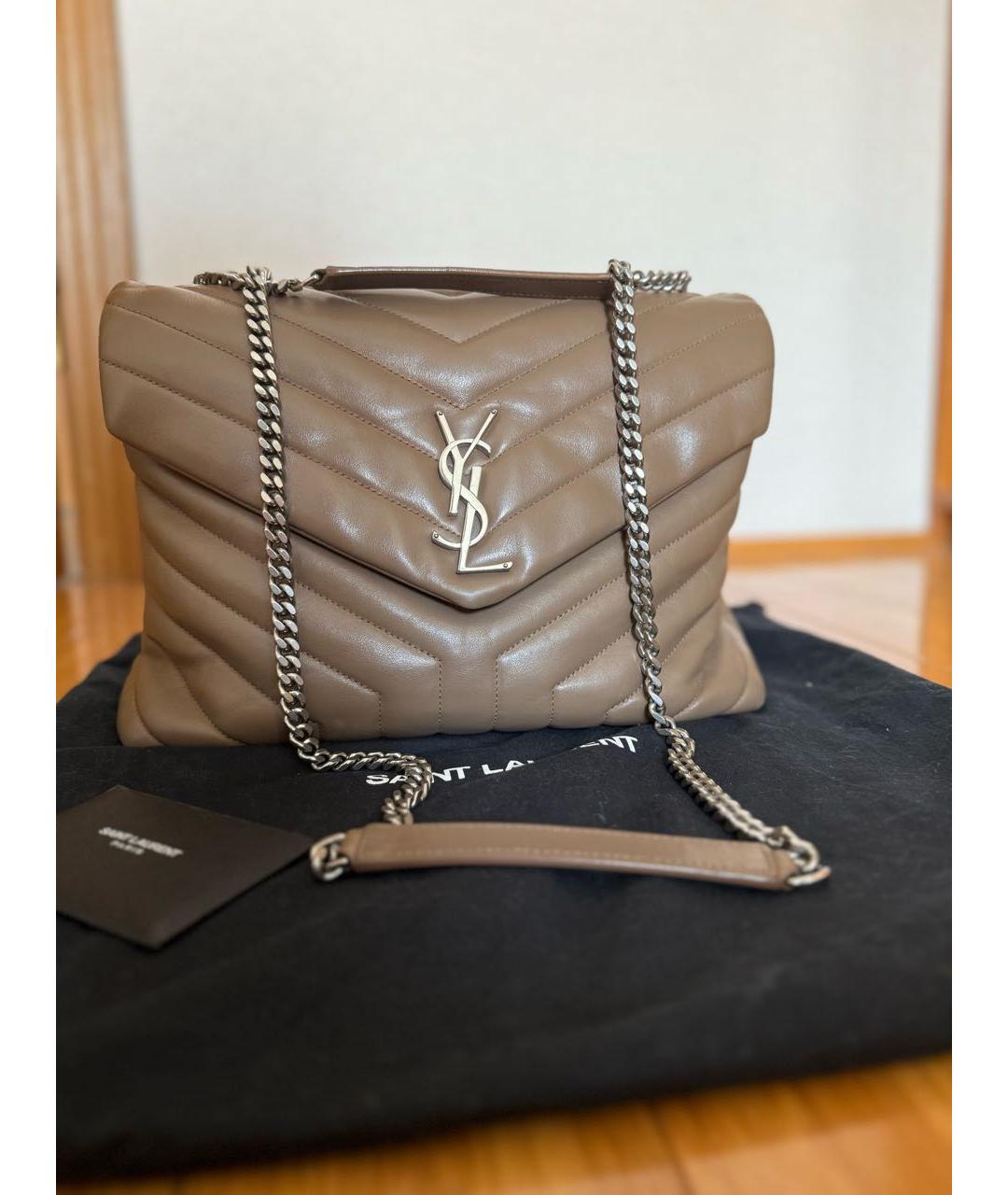 SAINT LAURENT Бежевая кожаная сумка через плечо, фото 2