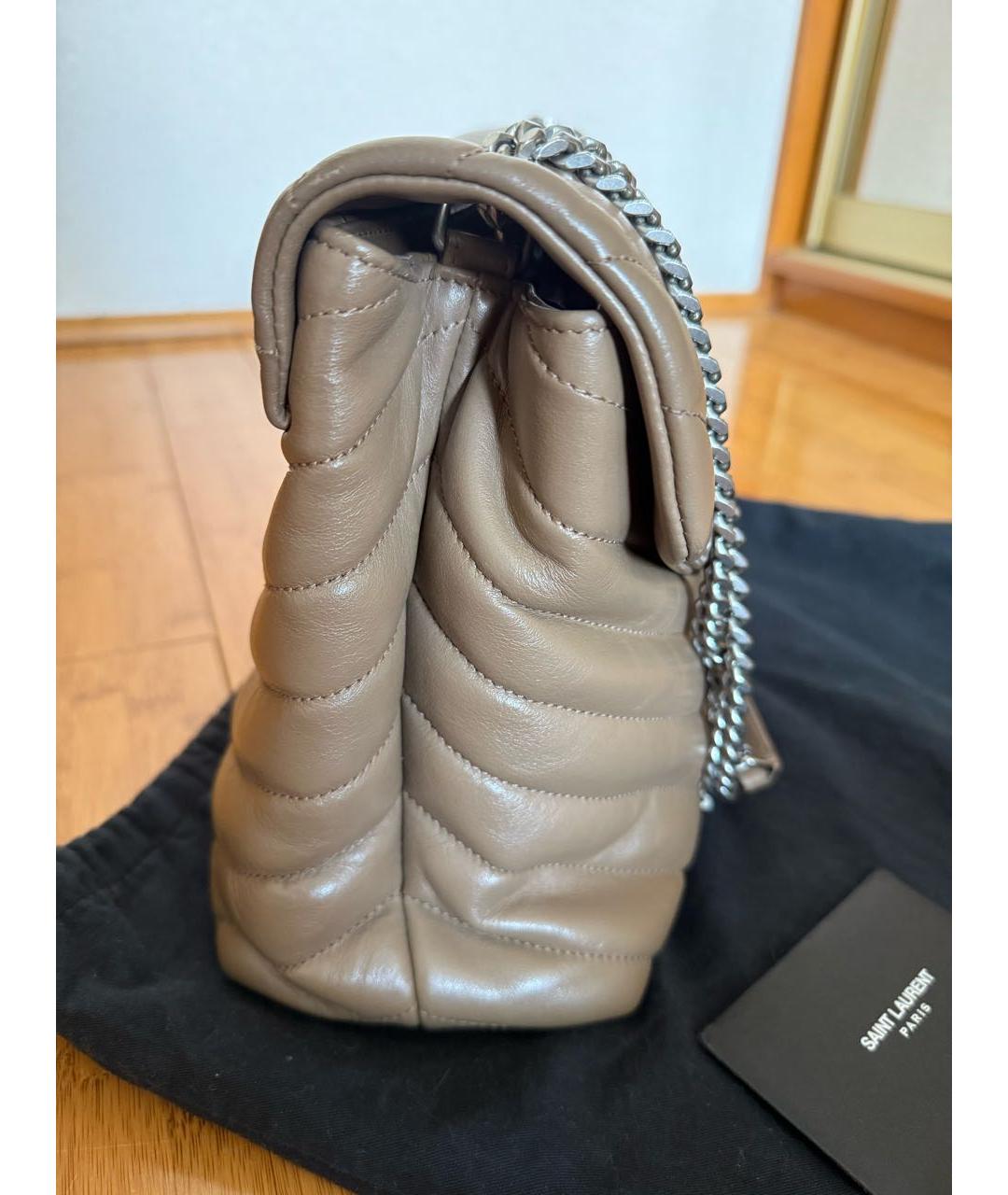 SAINT LAURENT Бежевая кожаная сумка через плечо, фото 4