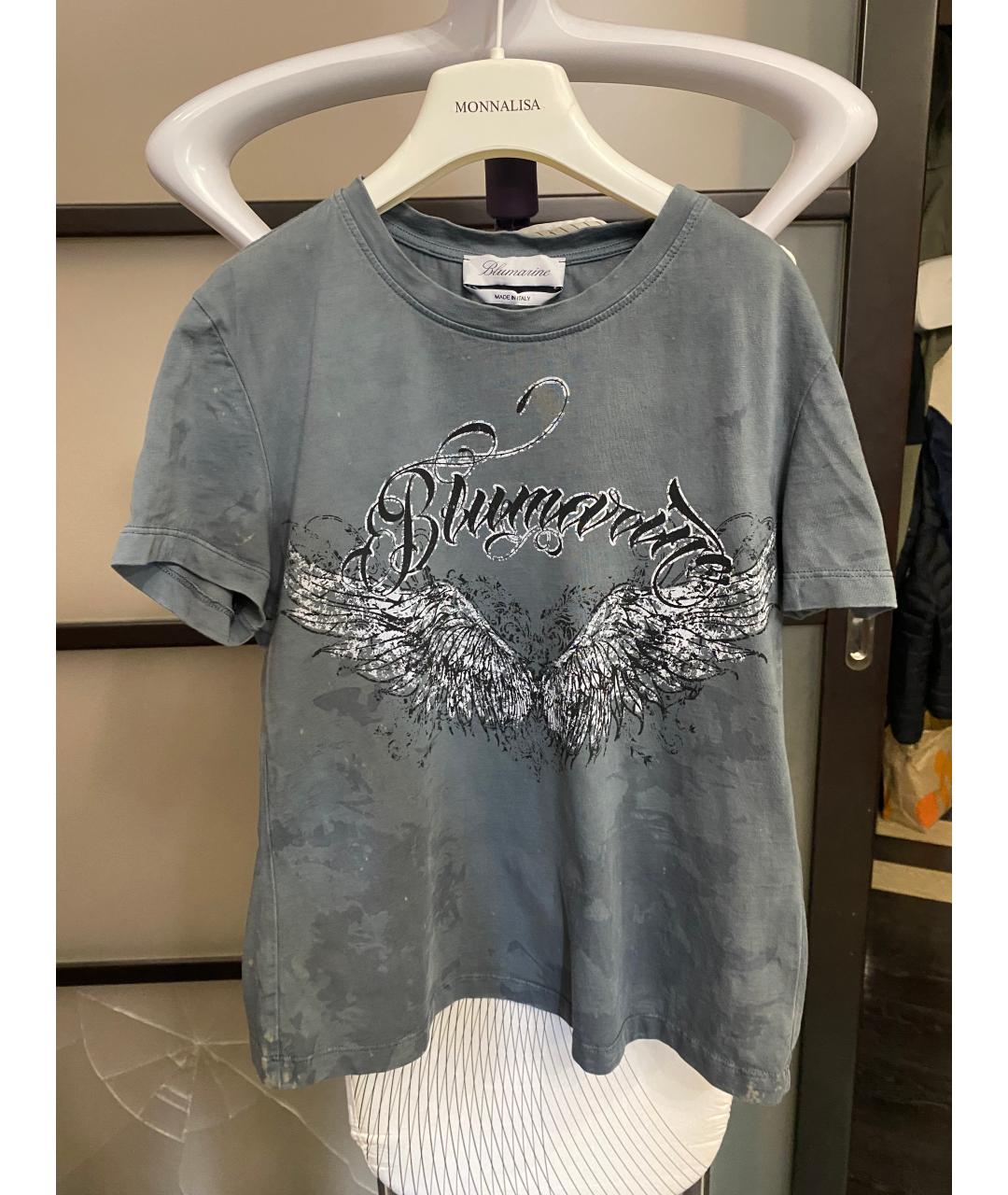 BLUMARINE Голубая хлопковая футболка, фото 4