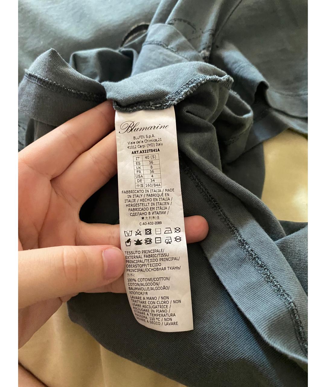 BLUMARINE Голубая хлопковая футболка, фото 3