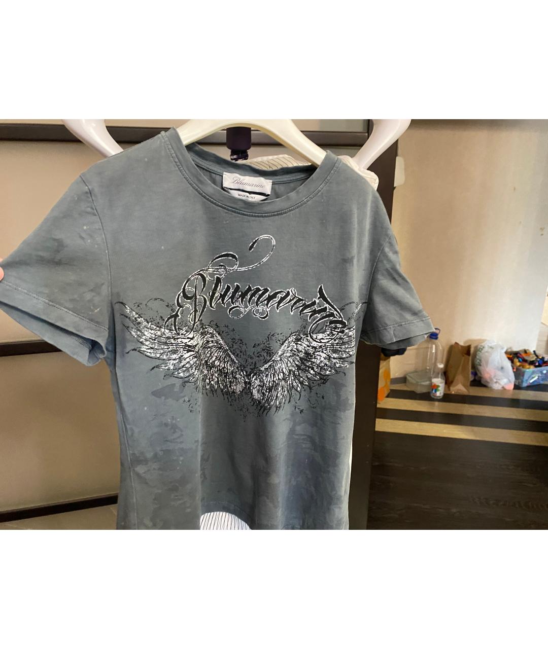 BLUMARINE Голубая хлопковая футболка, фото 2