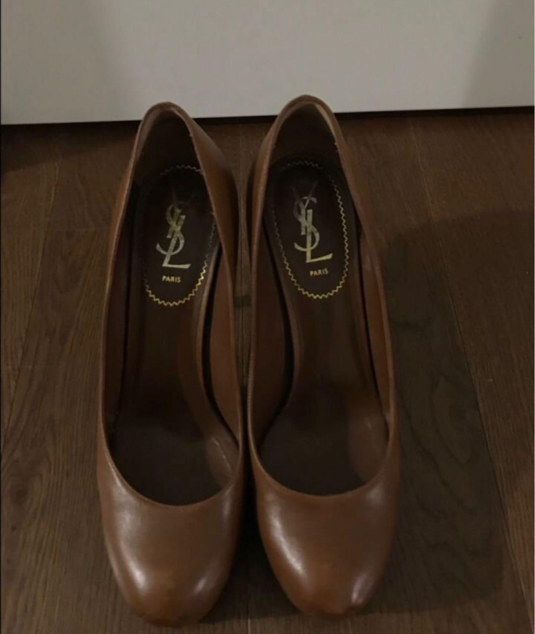 SAINT LAURENT Коричневые кожаные туфли, фото 2